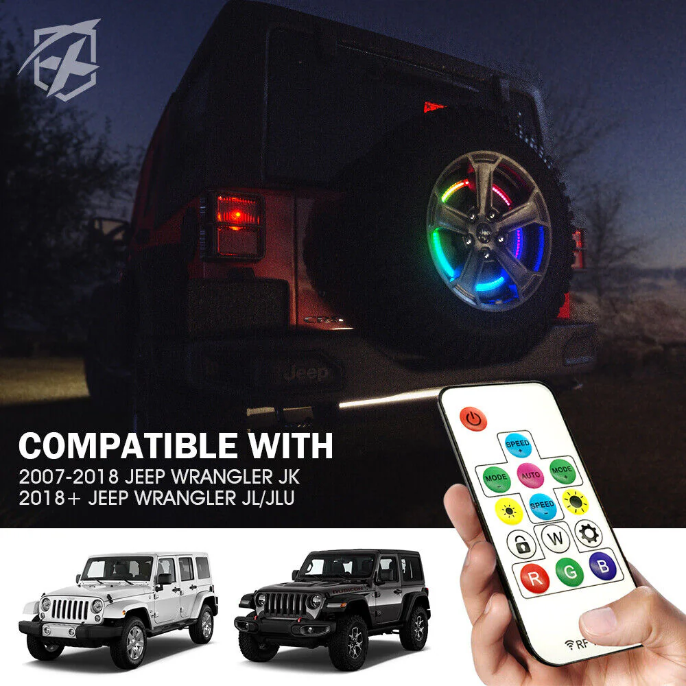 14" RGB LED Spare Tire Wheel Brake Light For 2007-2022+ Jeep Wrangler JK JL - Image 4
