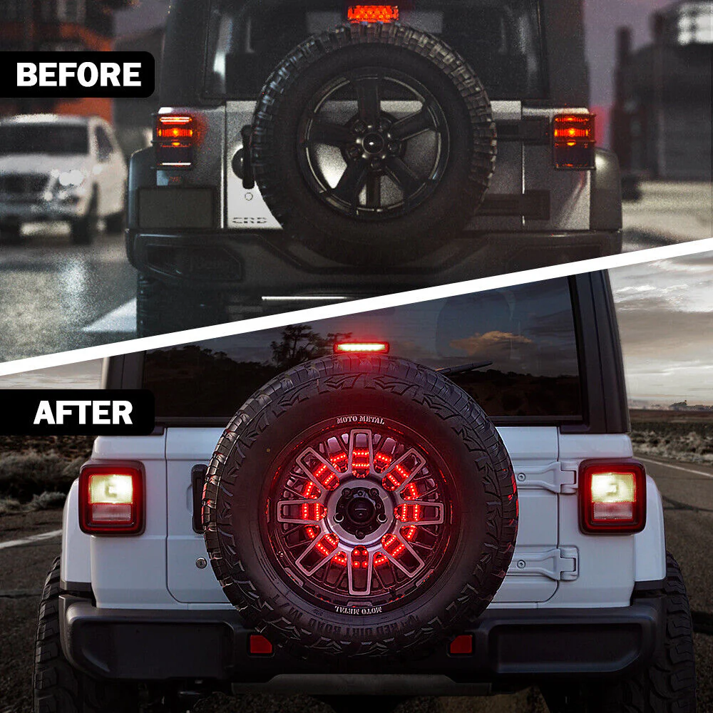 14" Spare Tire Brake Light LED 3rd Rear Wheel Lamp For 2007-2022+ Jeep Wrangler JK JL - Image 4