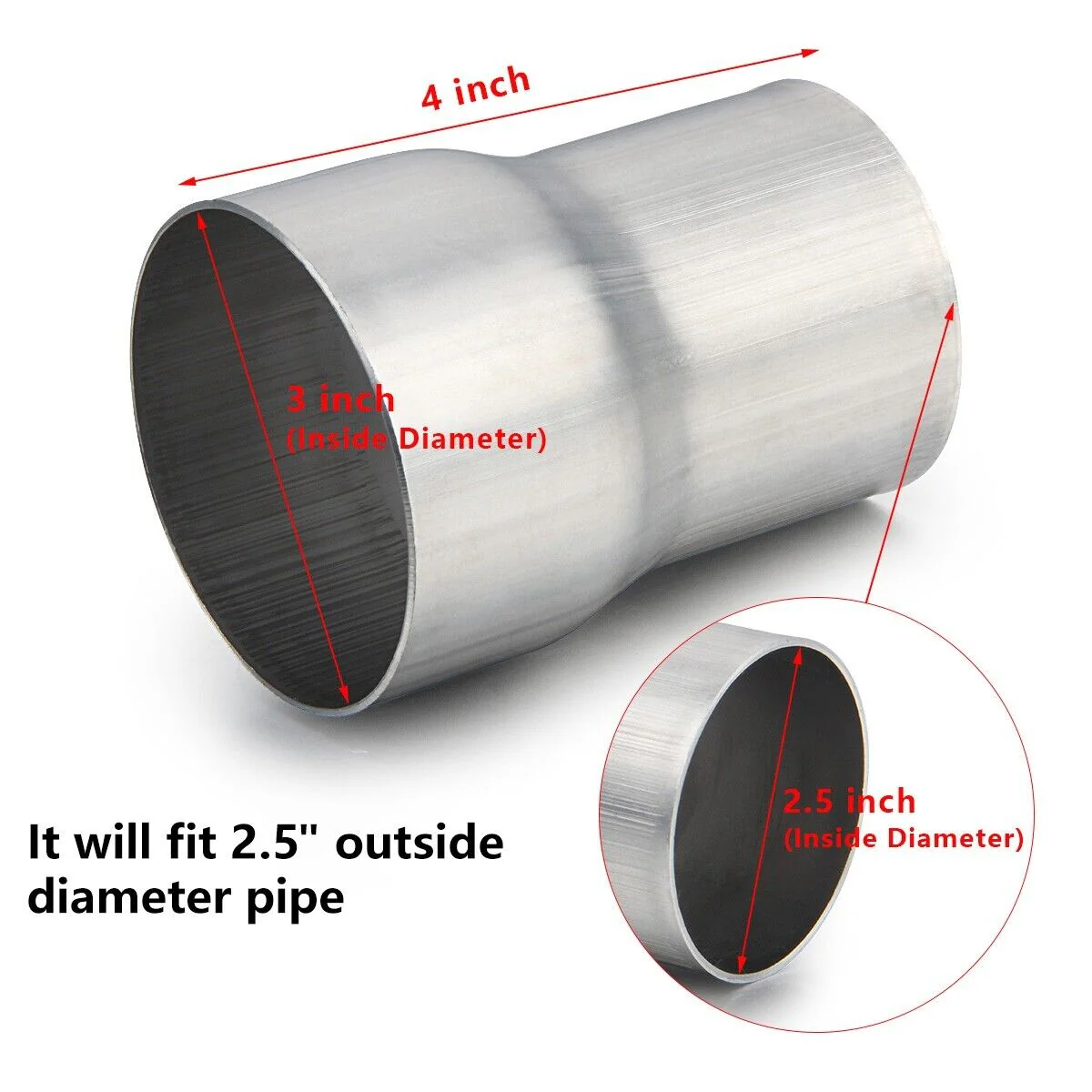 2.5" ID to 3" Exhaust Pipe Tip Adapter Reducer Connector 304 Stainless Steel - Image 2