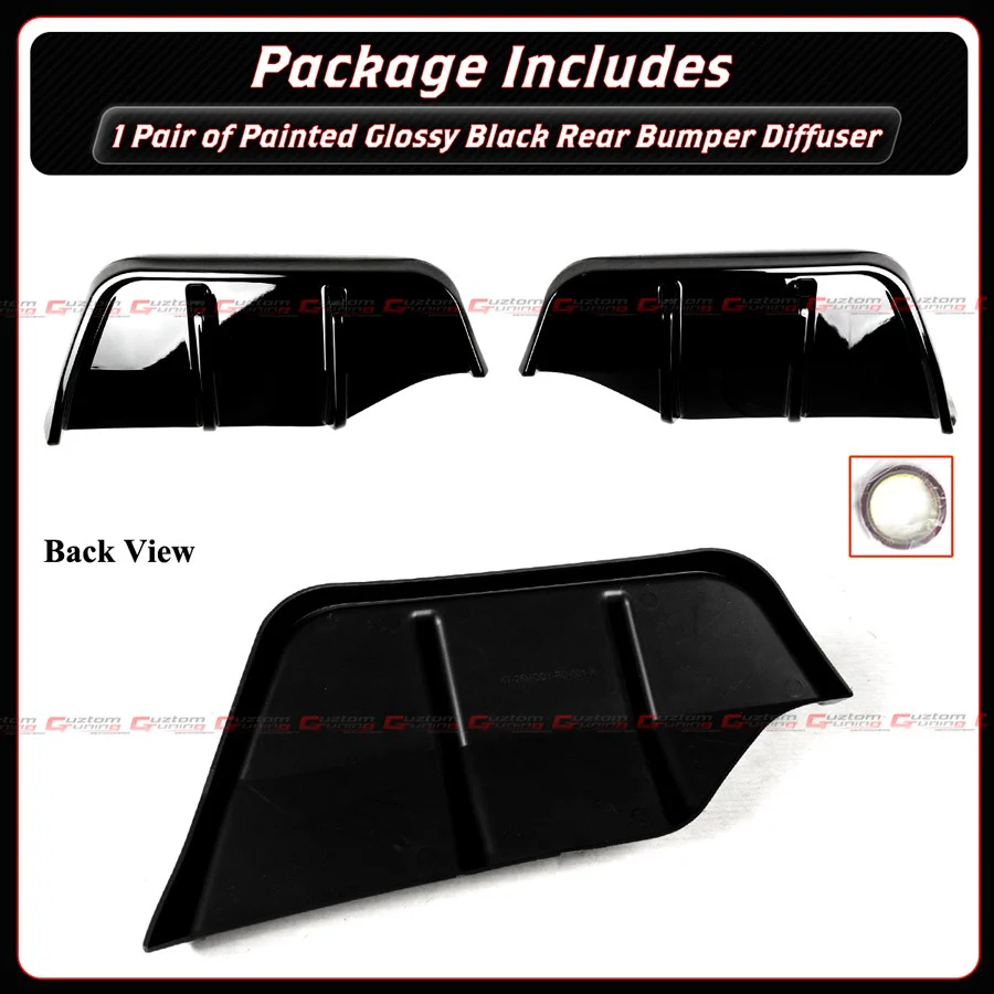 2 Piece For 2025-2026 Tesla Model Y Juniper Gloss Black Shark Fin Rear Bumper Diffuser Kit - Image 4