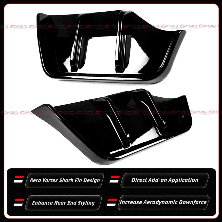 2 Piece For 2025-2026 Tesla Model Y Juniper Gloss Black Shark Fin Rear Bumper Diffuser Kit - Image 5