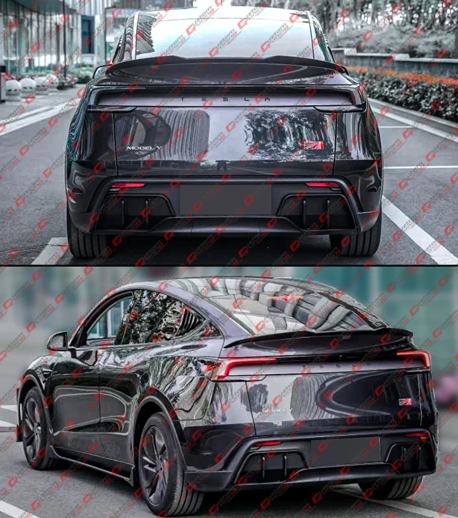 2 Piece For 2025-2026 Tesla Model Y Juniper Gloss Black Shark Fin Rear Bumper Diffuser Kit - Image 7