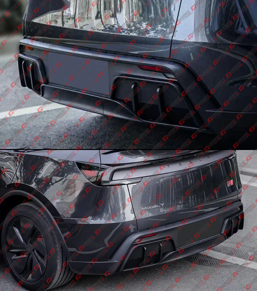 2 Piece For 2025-2026 Tesla Model Y Juniper Gloss Black Shark Fin Rear Bumper Diffuser Kit - Image 8
