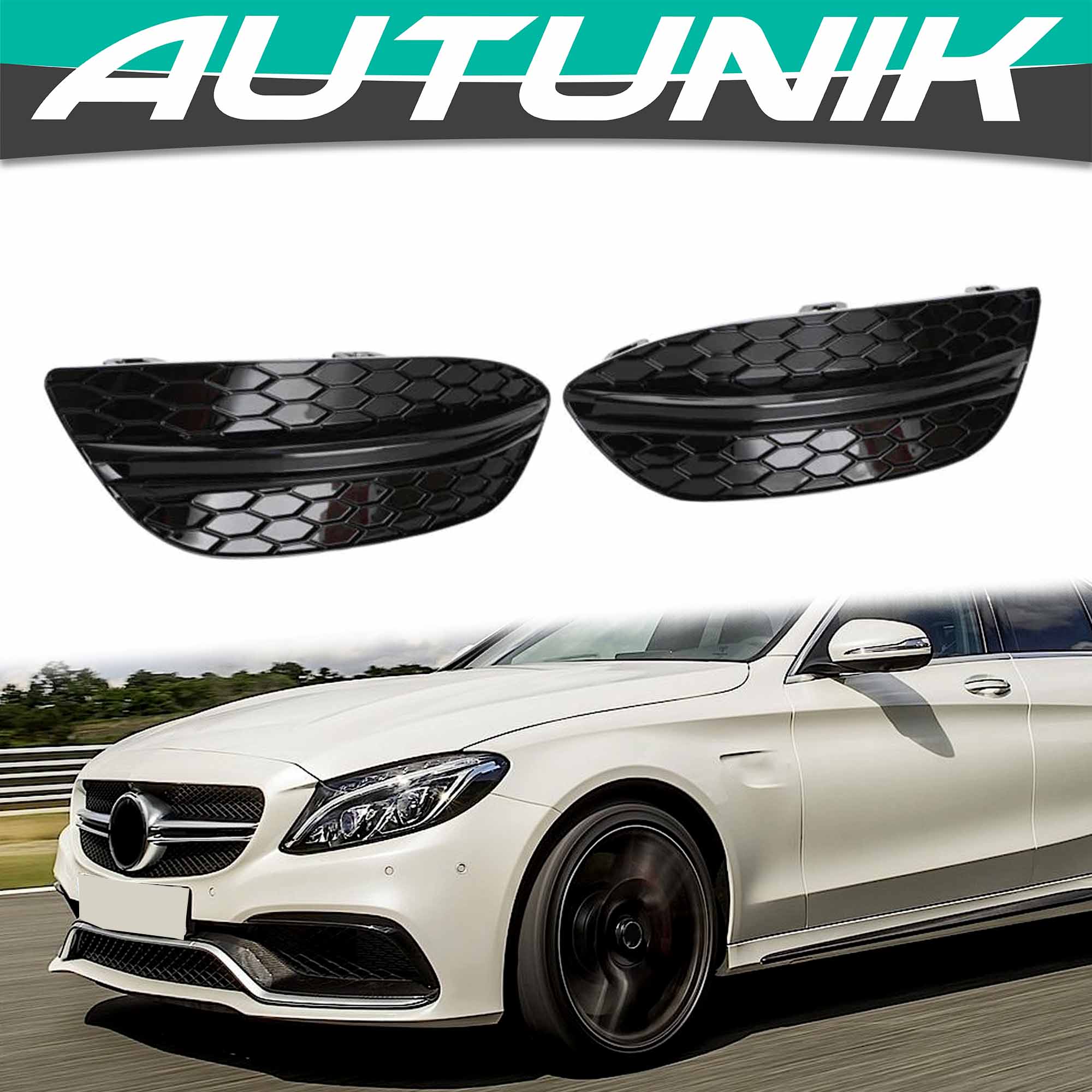 Front Fog Light Cover Grill For Mercedes C-Class W205 C250 C300 C350 Non-AMG 2015-2018
