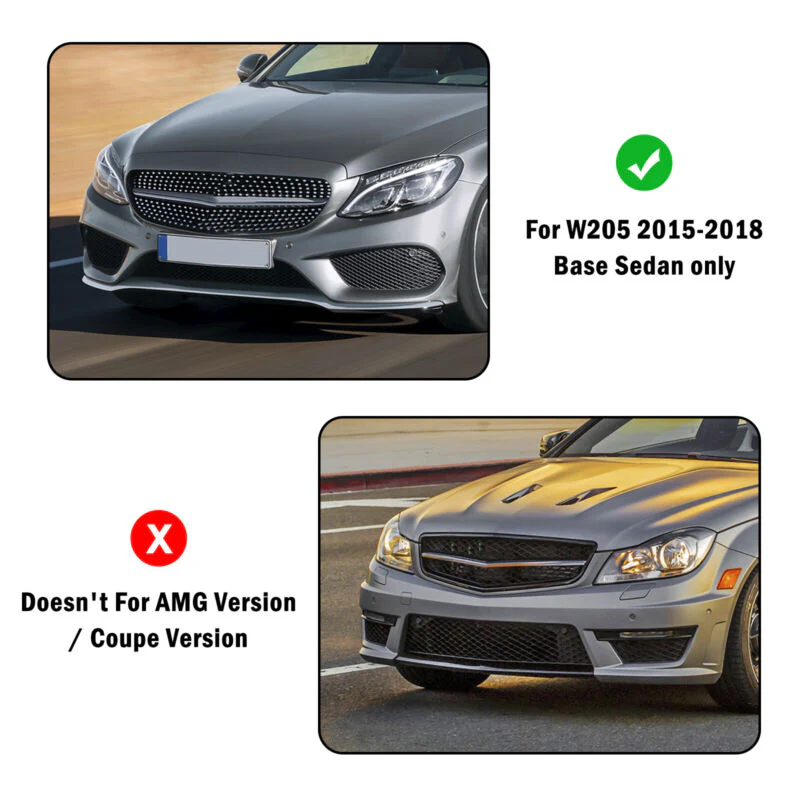 Front Fog Light Cover Grill For Mercedes C-Class W205 C250 C300 C350 Non-AMG 2015-2018 - Image 3