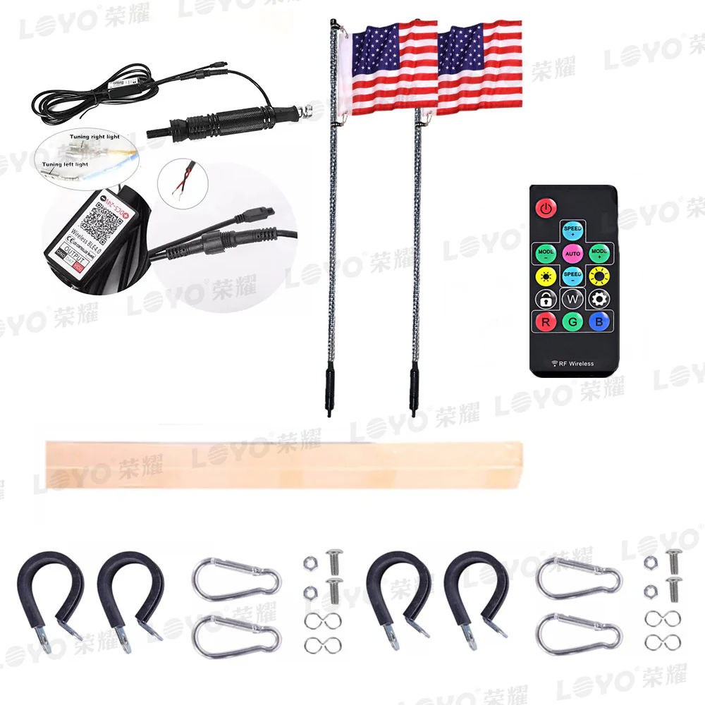 2PCS 5FT 6FT RGB Spiral LED Whip Lights Antenna Chase + Flag for ATV UTV - Image 5