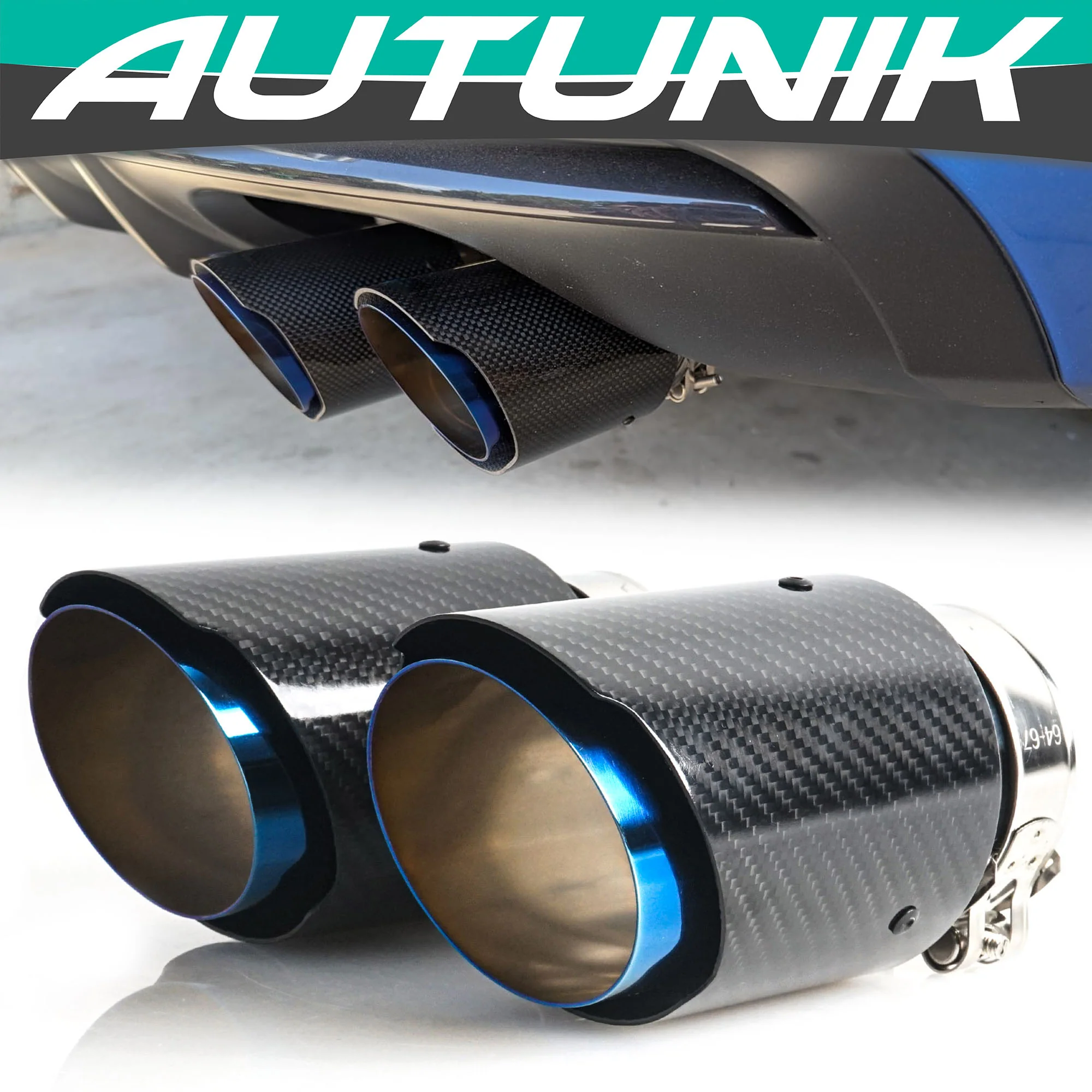 2PCS/Set 2.5" Inlet Carbon Burnt Blue Exhaust Tips Muffler Pipe For Kia Stinger