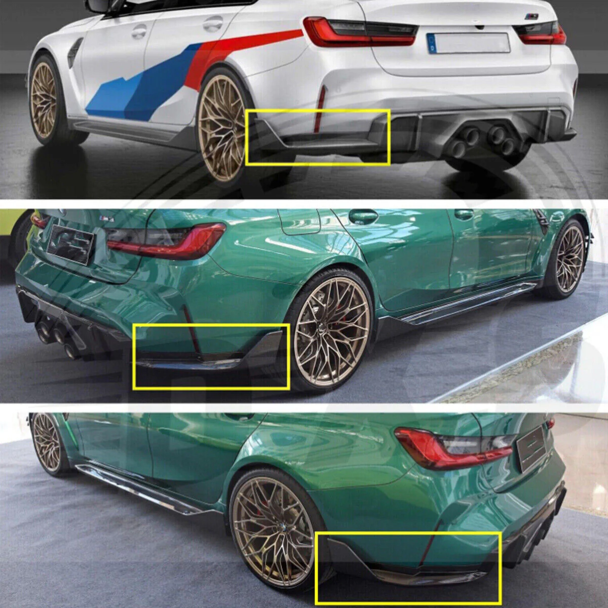Gloss Black Rear Bumper Canards Splitters For 2021+ BMW G80 M3 G82 - Image 2