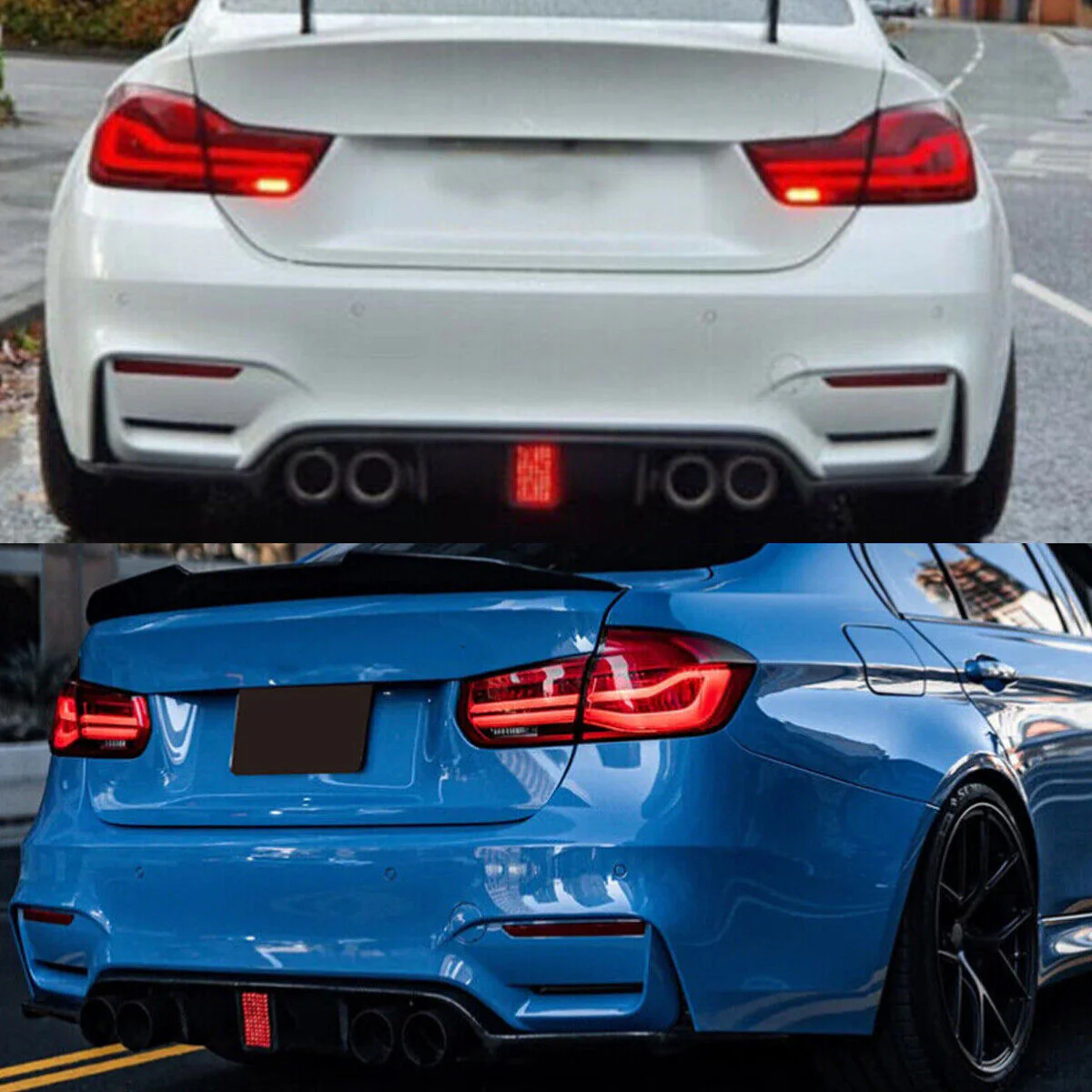 3PCS Carbon Fiber Look Rear Diffuser W/ LED Light for BMW F80 M3 F82 F83 M4 2015-2020 - Image 2
