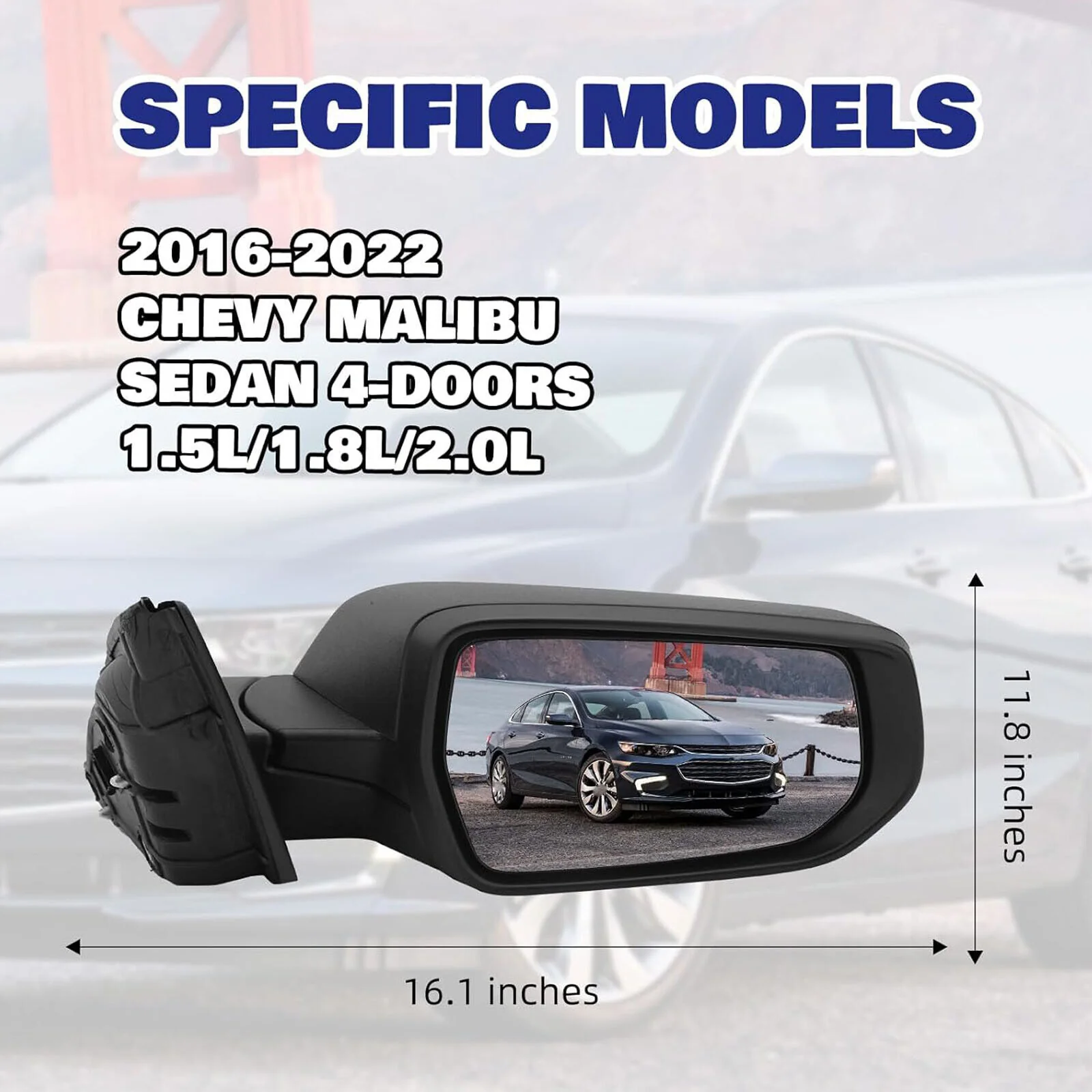 3Pin Textured Black Non-Heated Side Mirror Assembly For Chevrolet Malibu 2016-2020 2022 - Image 2