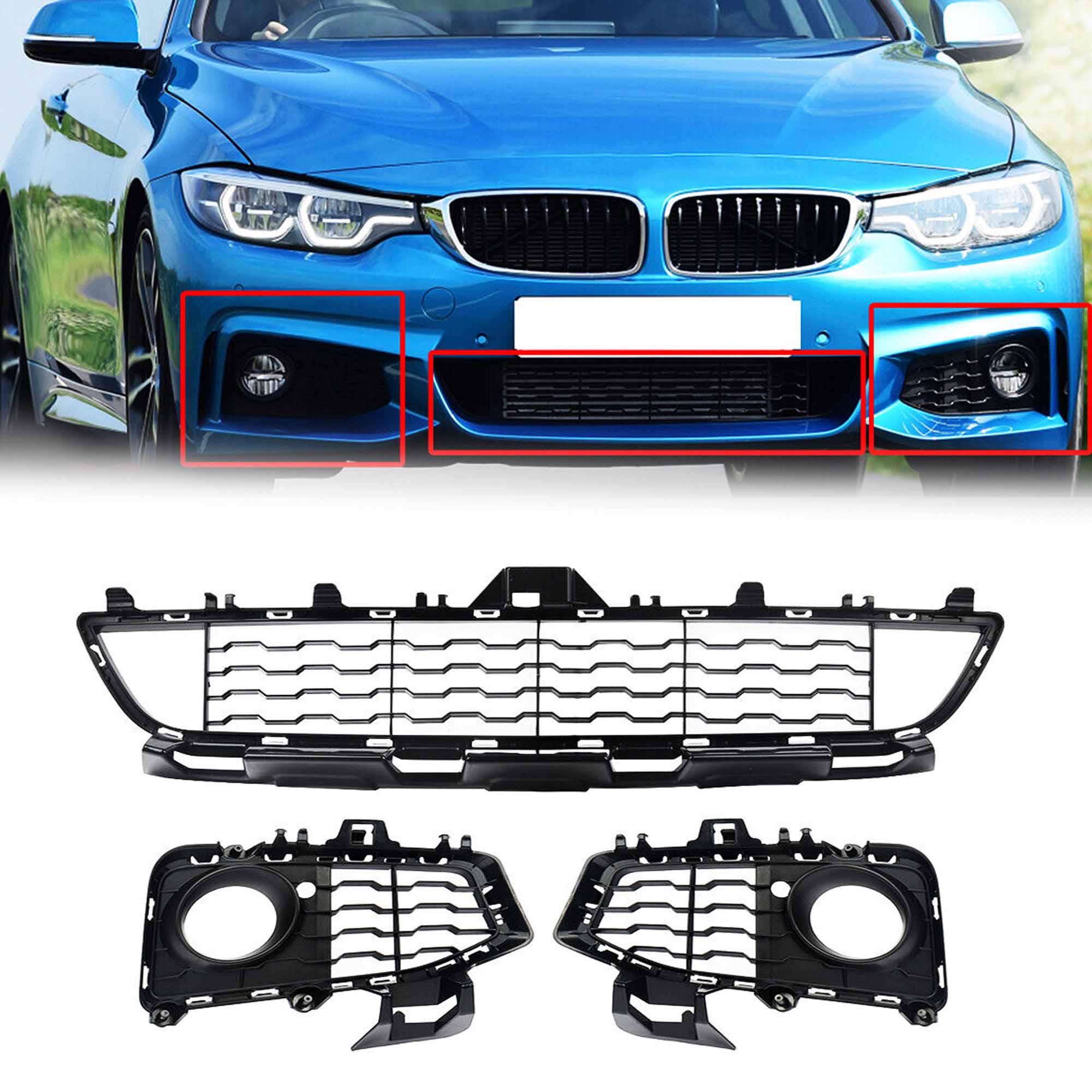 Front Fog Grill + Lower Bumper Grille For BMW F32/F33/F36 M Sport 2014-2021