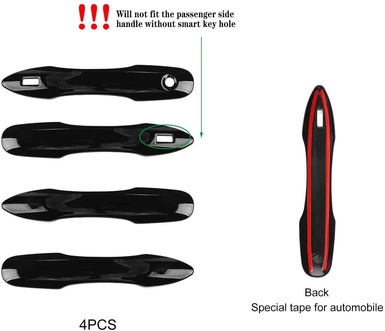4pcs GLOSS BLACK Door Handle Covers WITH Smartkey For 2018-2024 Toyota Camry - Image 2