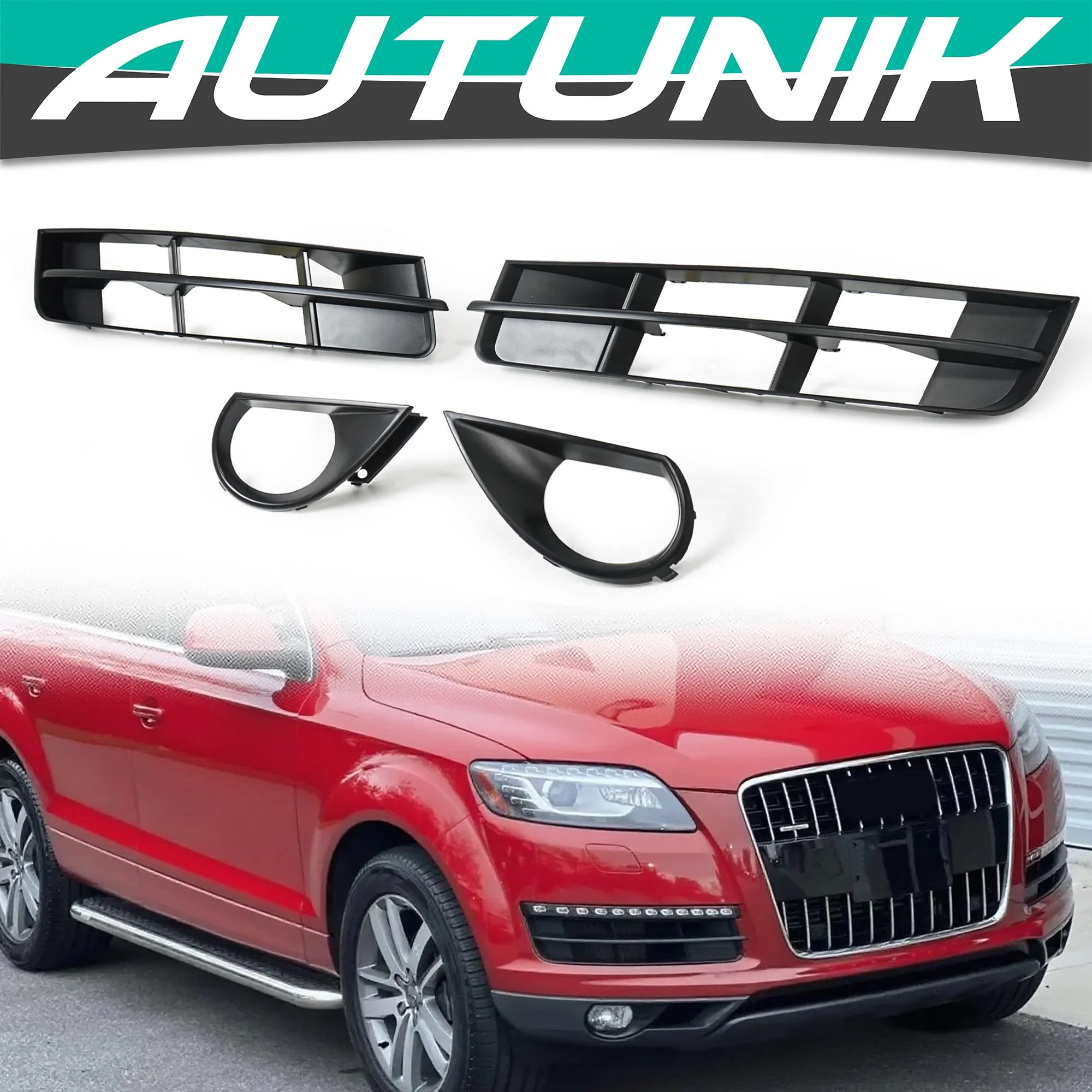 4pcs Set Fit For 2010-2015 Audi Q7 Front Bumper Lower Fog Light Grille Covers Trim