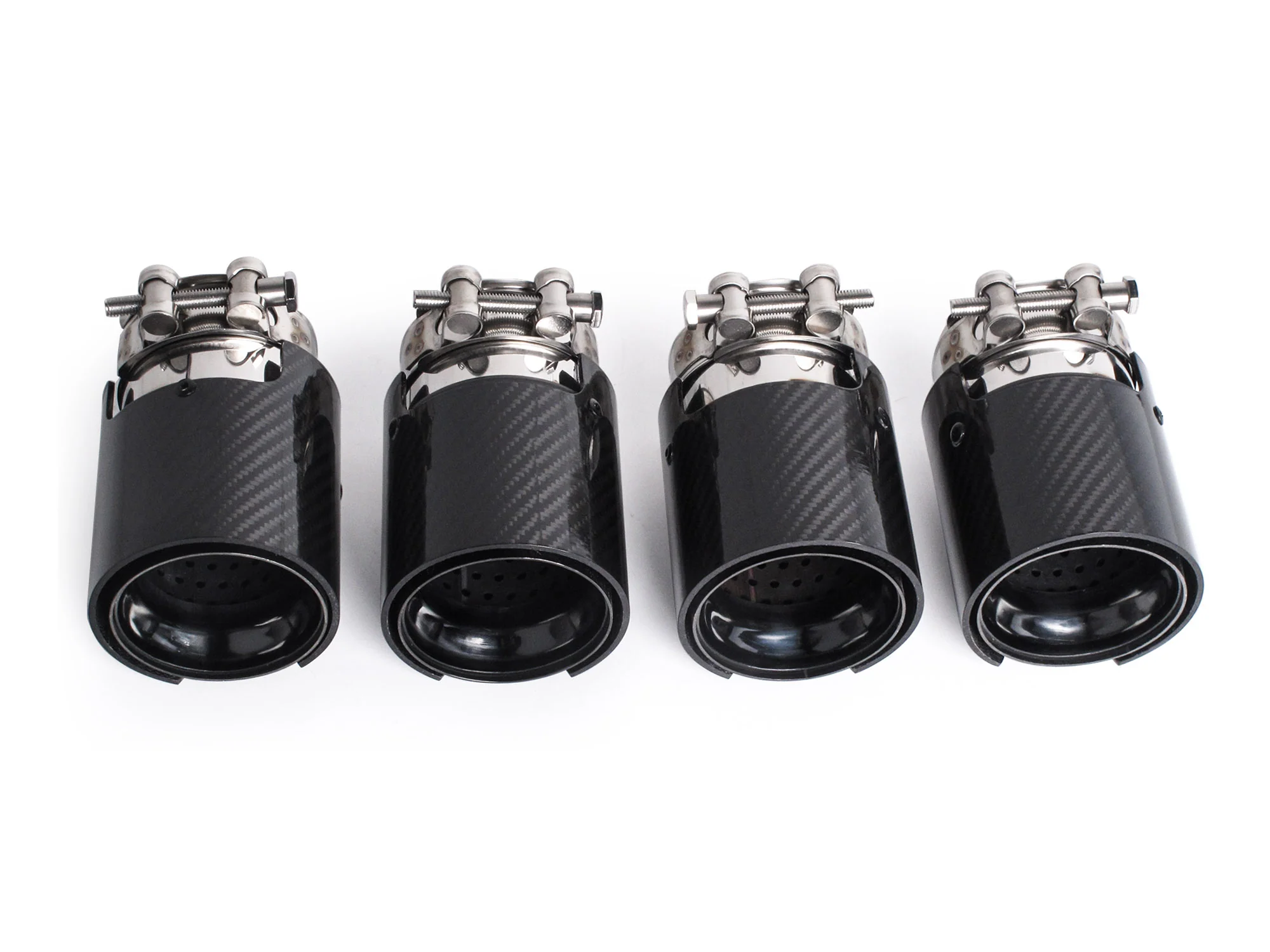 Inlet 3" to Outlet 3.86"Glossy Black Carbon Fiber Exhaust Tip Black 4pcs - Image 3