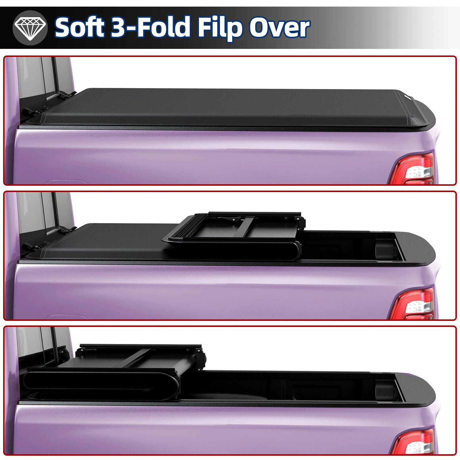 5.5FT Soft 3-Fold Tonneau Cover for 2022-2026 Toyota Tundra  Truck Bed Snowproof - Image 3