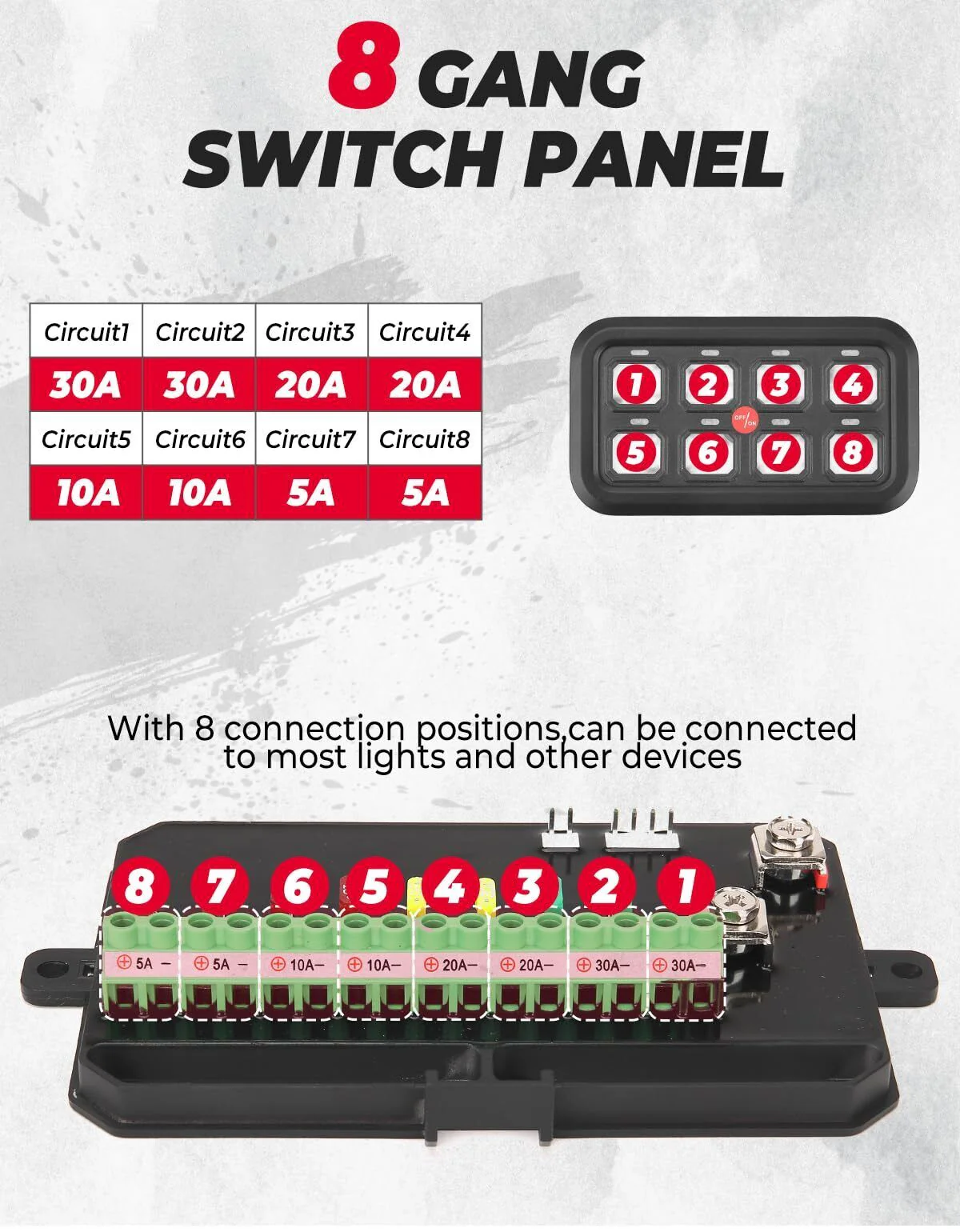 8 Gang Switch Panel LED Light Bar Electronic Relay System for UTV Boat - Image 3