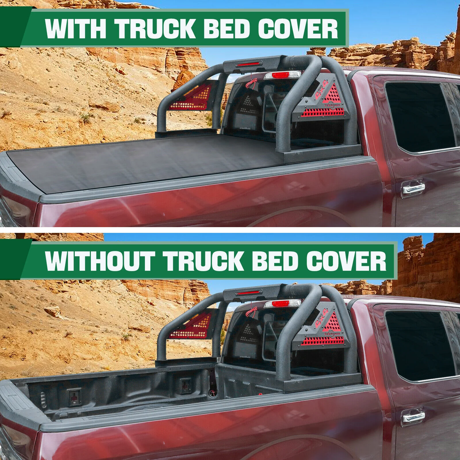 Adjustable 56.7-63 inches Bed Roll Sport Bar For 2005-2024 Toyota Tacoma Truck Chase Roof Rack - Image 6