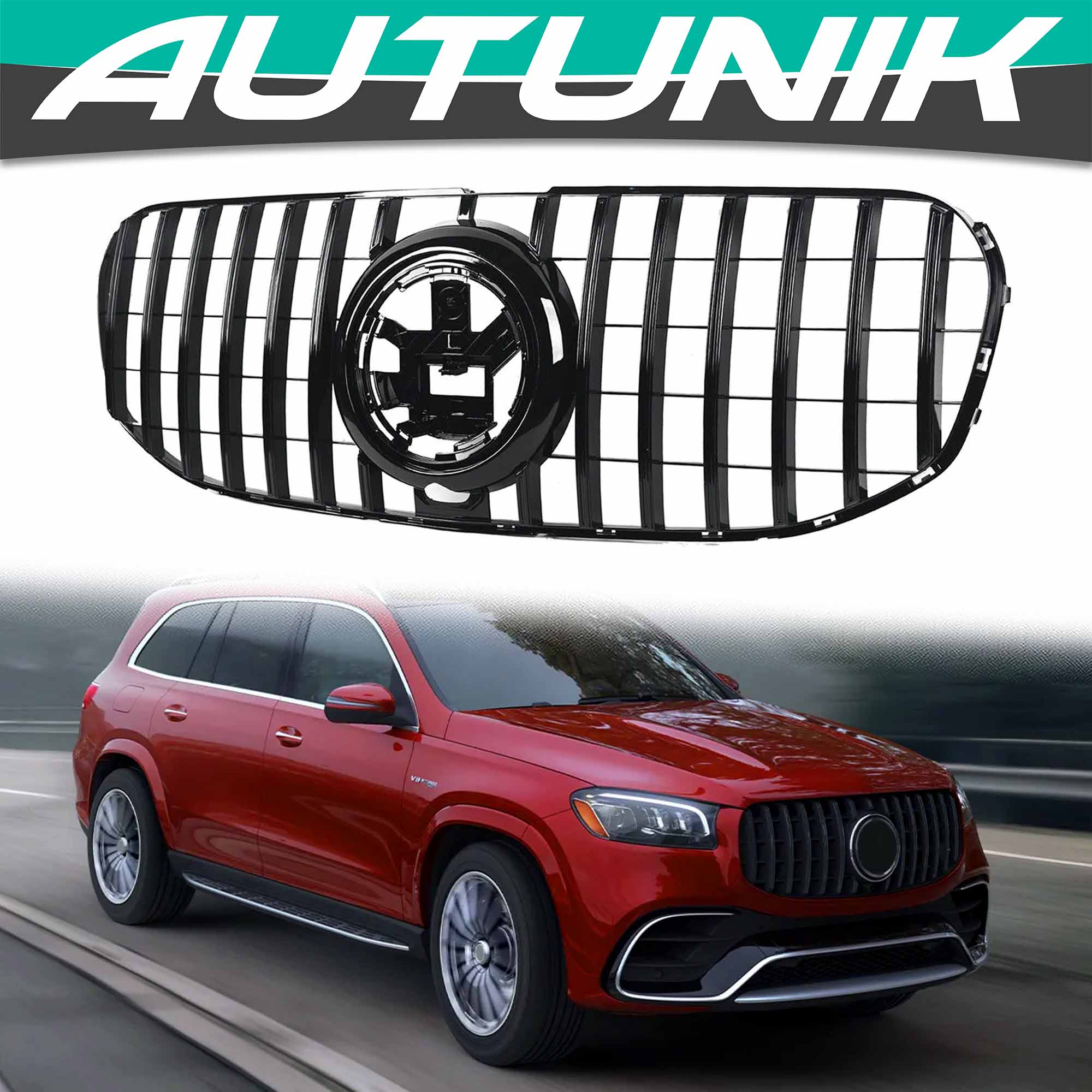 All Black Front GT Grille For Mercedes Benz X167 GLS450 GLS580 2020-2023