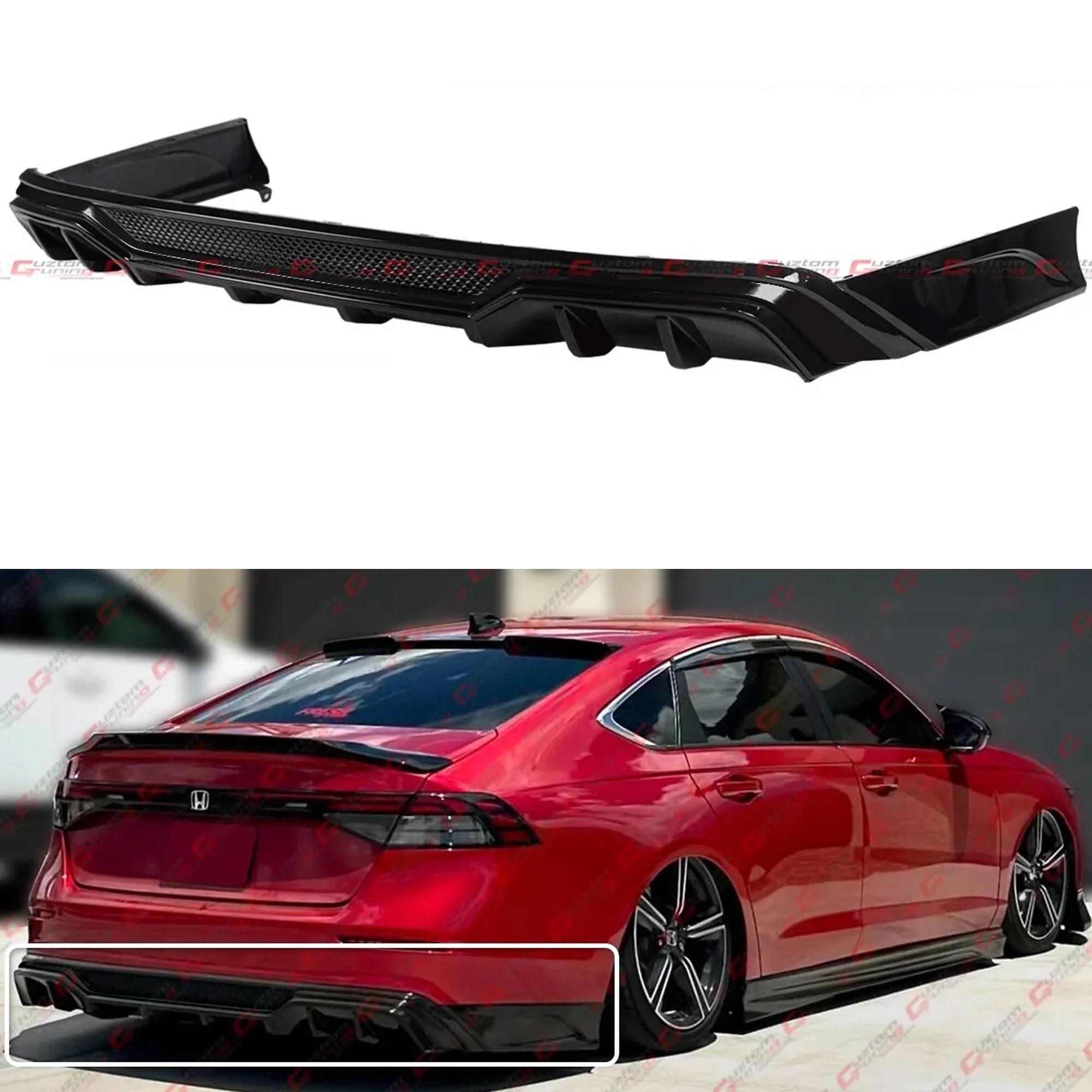 All Black Rear Bumper Diffuser w/ Corner Extensions for Honda Accord 2023-2026