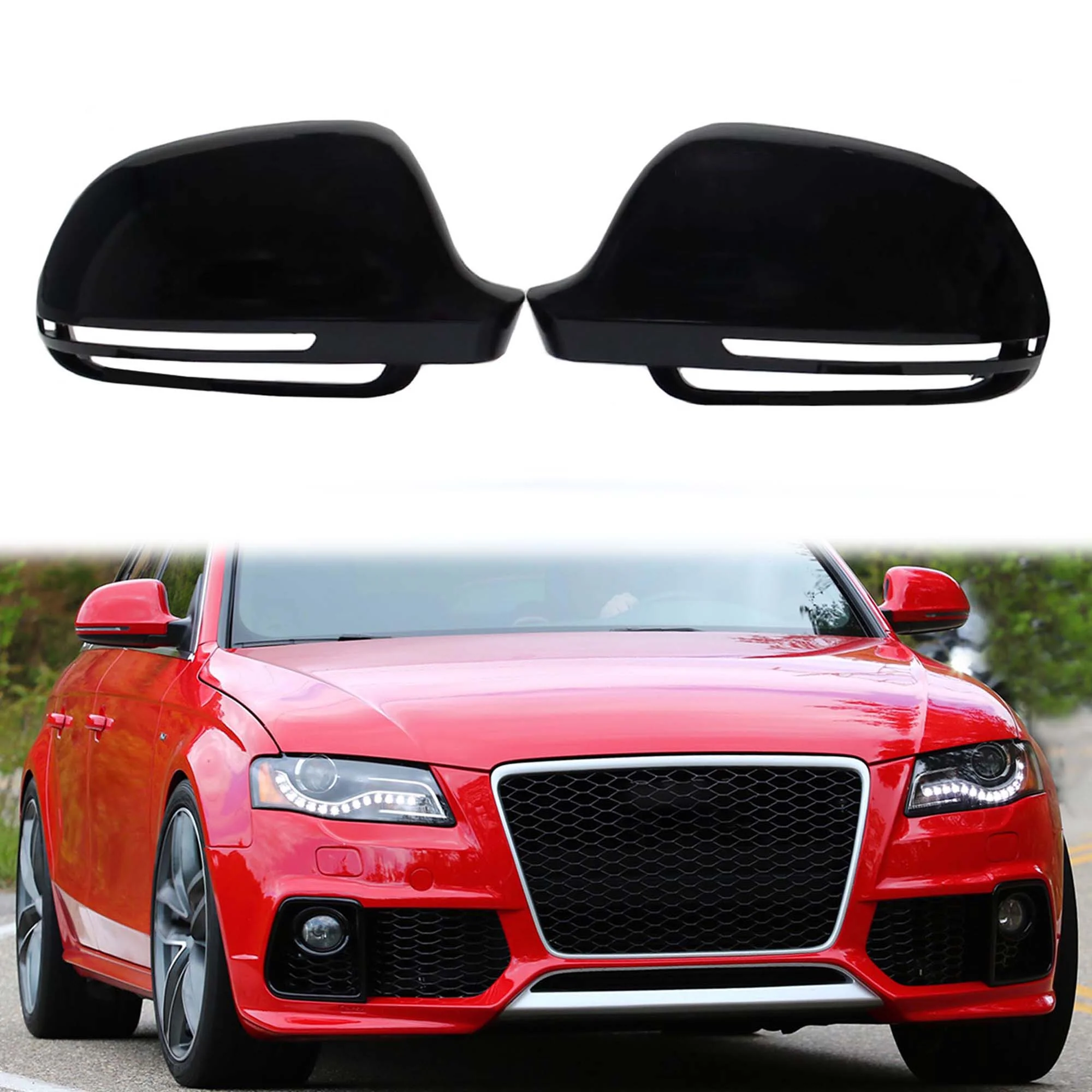 Gloss Black Mirror Cover Caps for Audi A3 8P A4 B8 A5 A6 C6 Q3 (No Side Assist) - Image 12