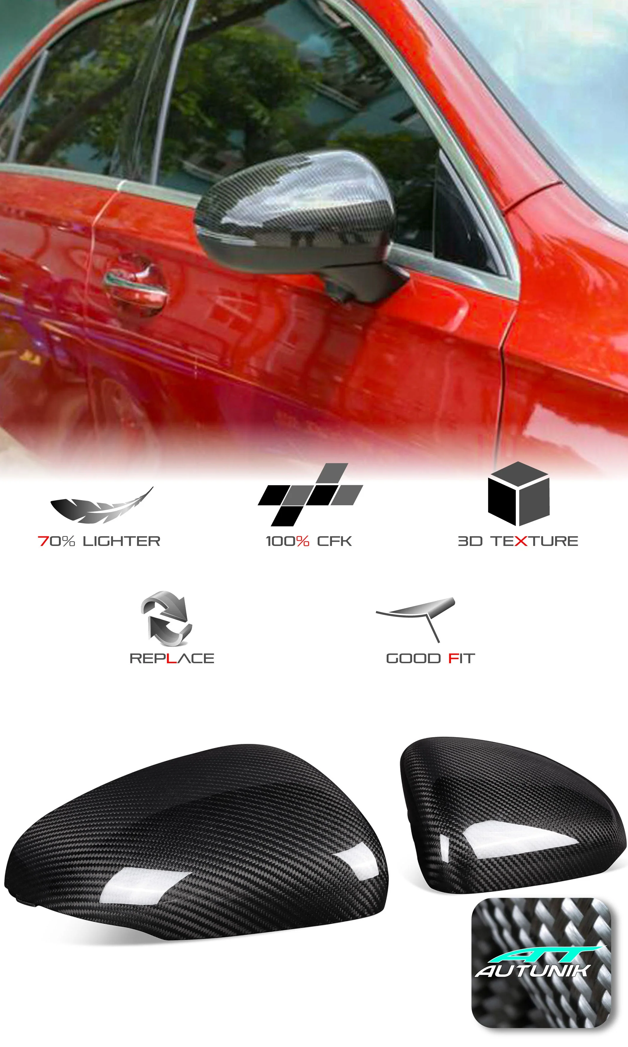 100% Dry Carbon Fiber Mirror Cover Caps Replace for Mercedes A-Class W177 CLA C118 W118 2020-2023 mc158 - Image 3