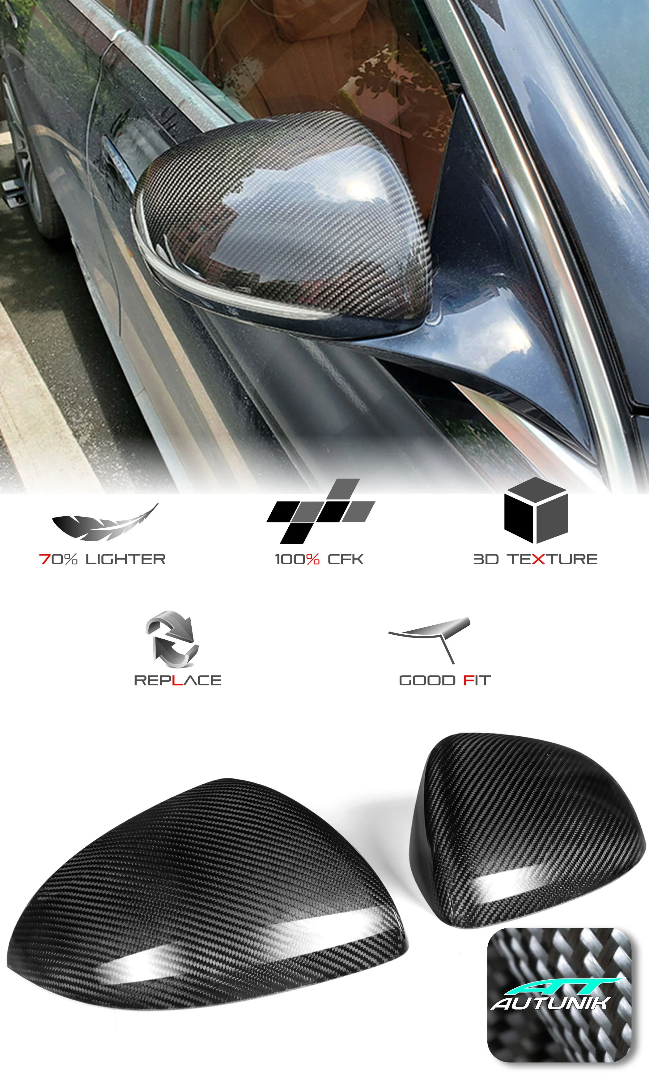 Dry Carbon Fiber Mirror Covers Replace For Mercedes W206 C-Class W223 2022+ mc154 - Image 3