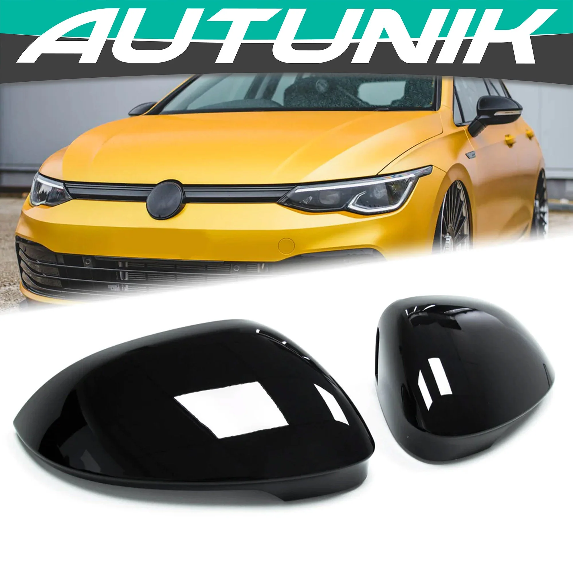 Gloss Black Mirror Caps Cover Replace for VW Golf 8 MK8 with Assist Light 2020-2026