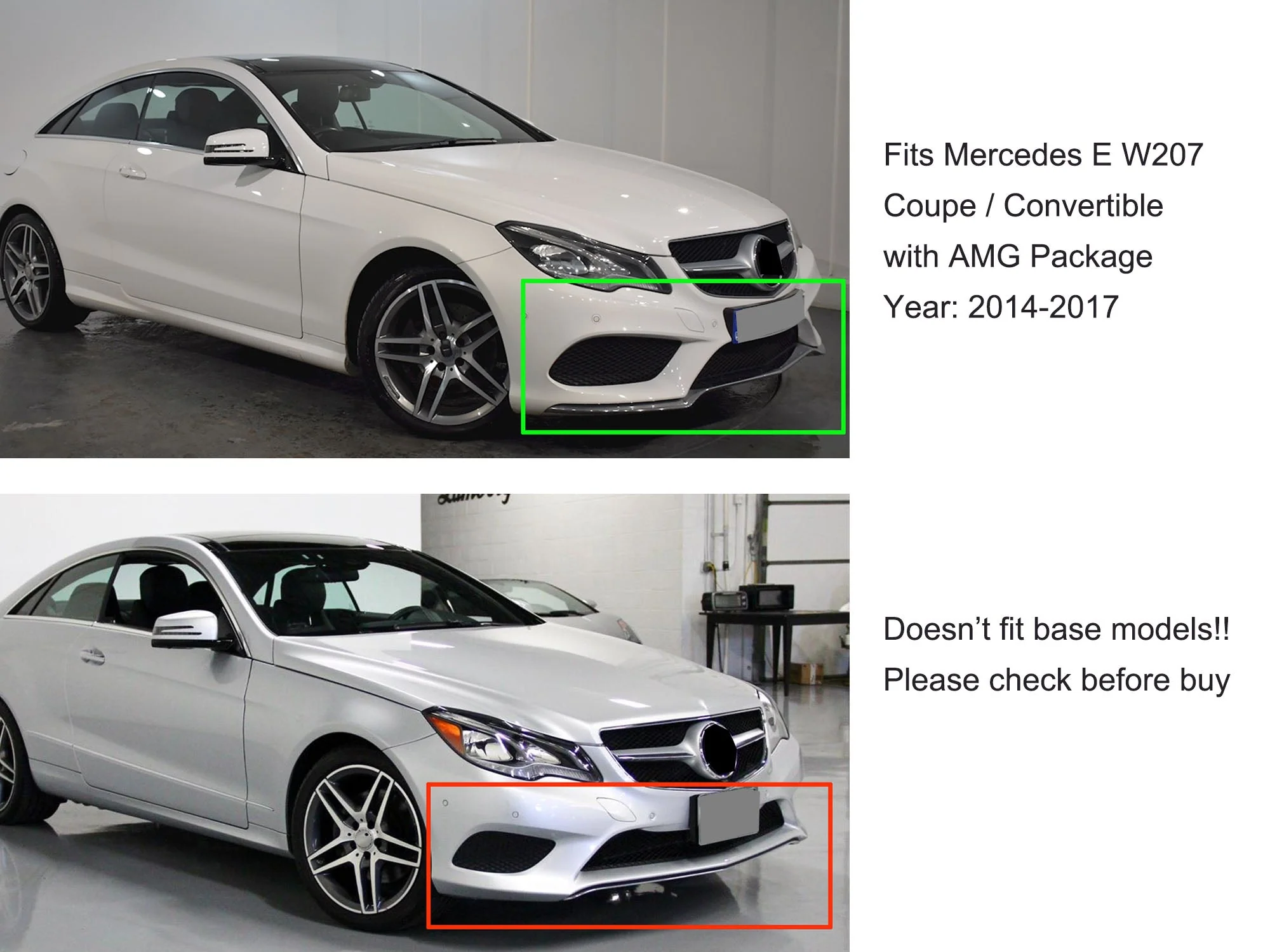 Gloss Black Front Splitter Molding Trims For Mercedes W207 C207 Coupe AMG 2014-2017 - Image 2