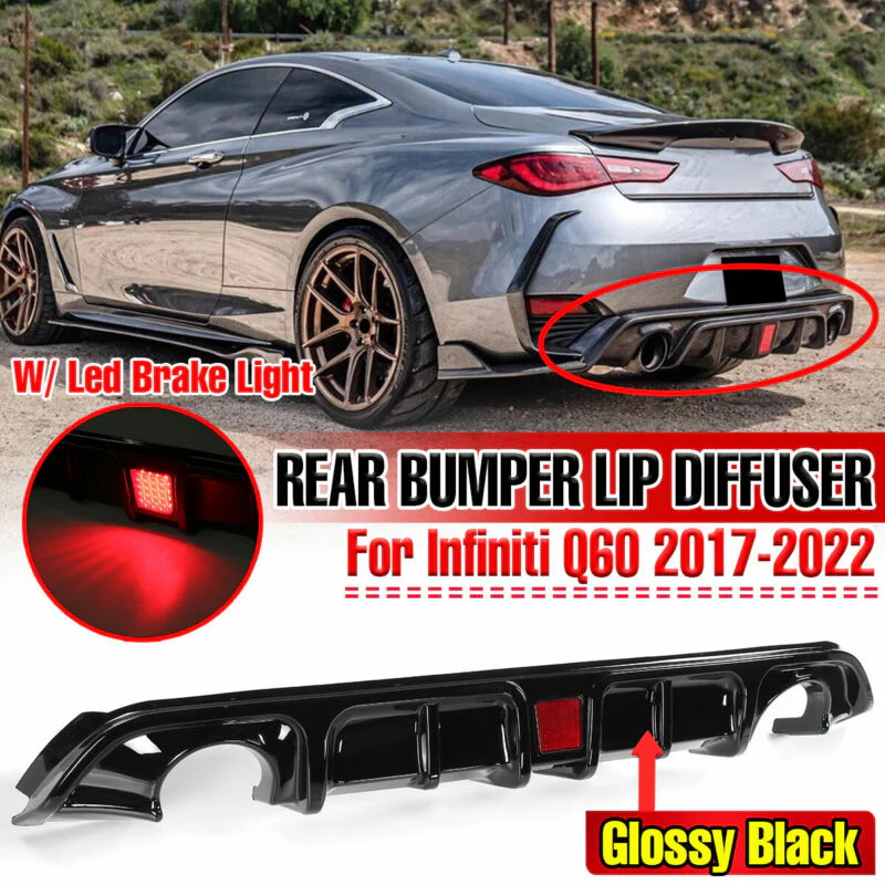 Glossy Black Rear Diffuser w/ LED Light fits Infiniti Q60 2017-2022 - Image 14