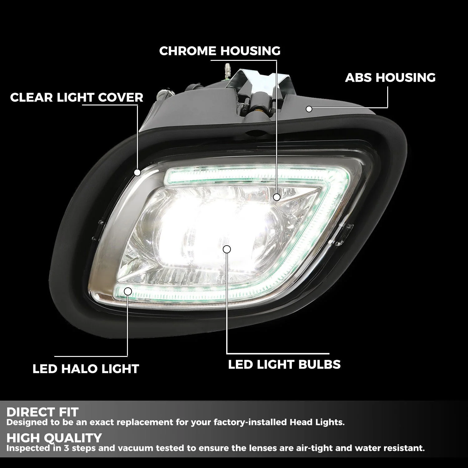 LED Fog Lights Chrome Housing w/ LED Halo For Freightliner Cascadia 2008-2017 - Image 12