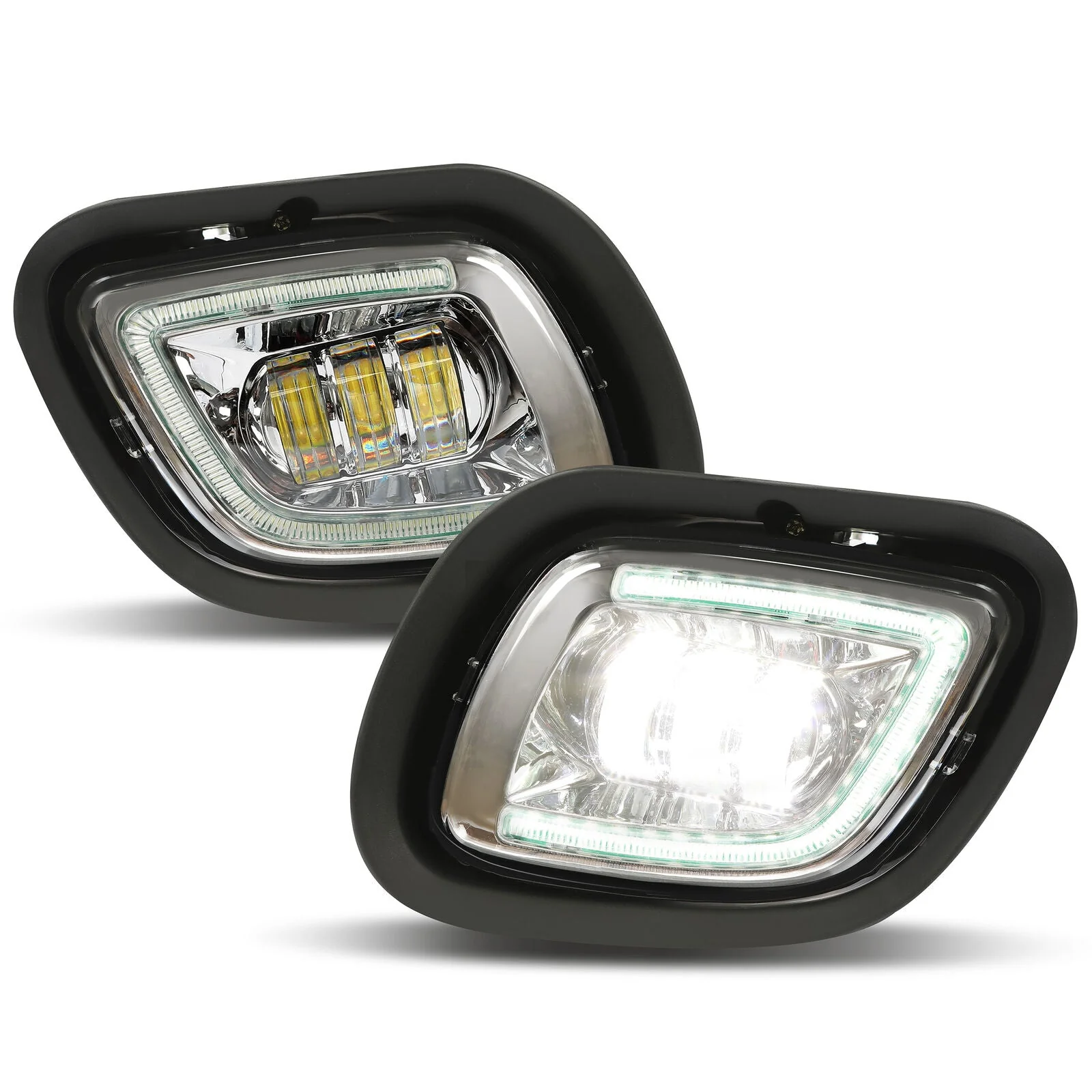 LED Fog Lights Chrome Housing w/ LED Halo For Freightliner Cascadia 2008-2017 - Image 6