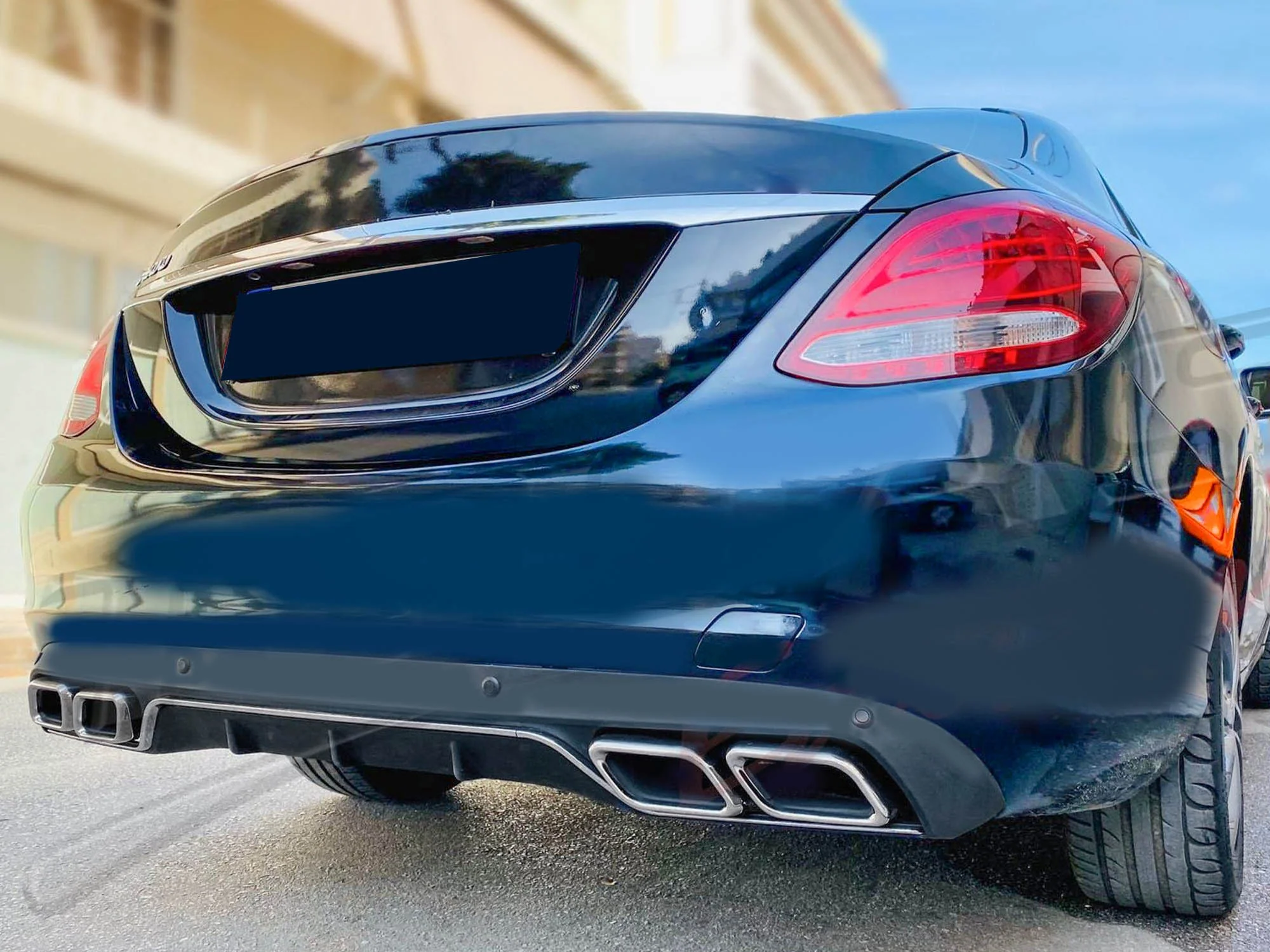 Rear Diffuser + Chrome Exhaust Tips For Mercedes W205 C300 C250 Sedan Non-AMG 2015-2021 - Image 3
