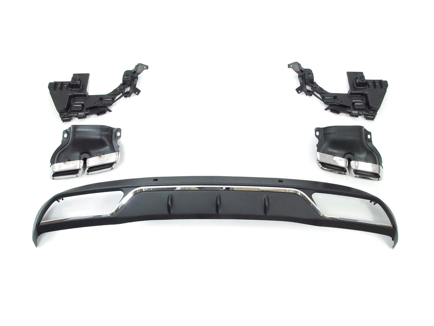 Rear Diffuser + Chrome Exhaust Tips For Mercedes W205 C300 C250 Sedan Non-AMG 2015-2021 - Image 5