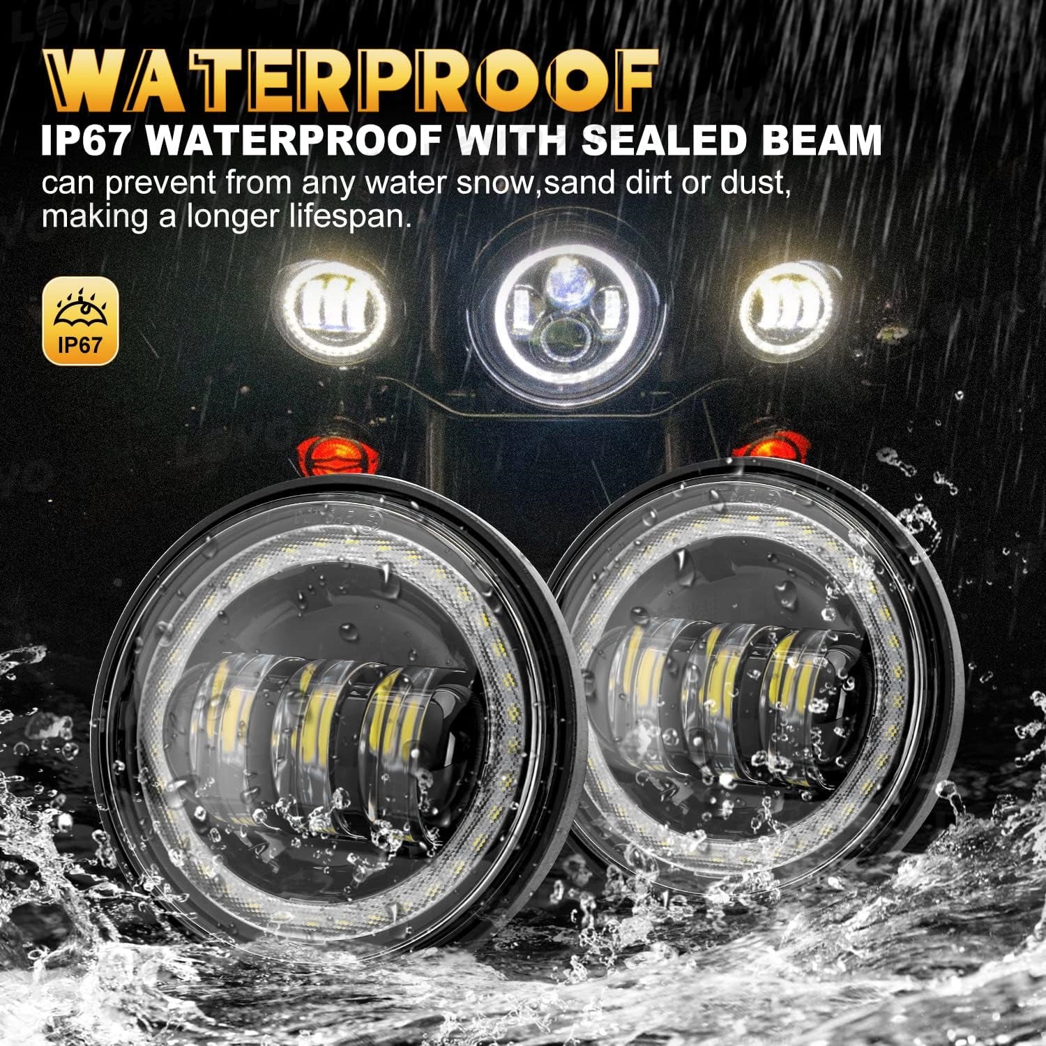 Black 4.5 INCH LED Fog Passing Lamp Lights w/ Turn Signal for Harley Davidson - Image 4