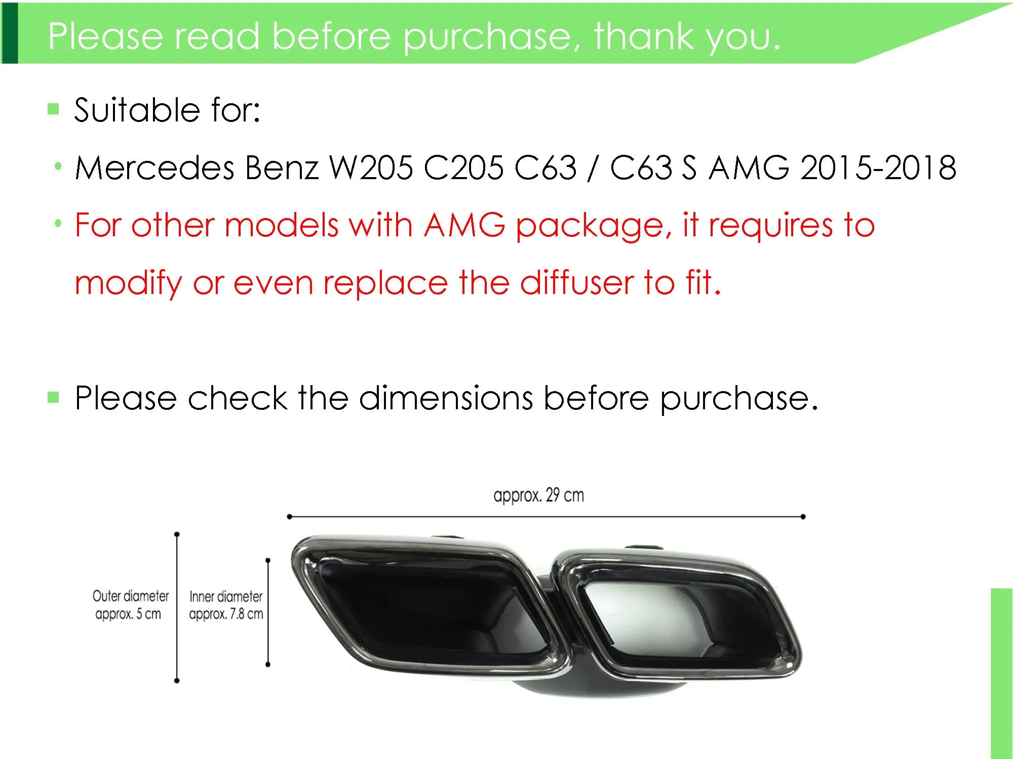 Exhaust Tips Muffler Pipe Tailpipe For Mercedes W205 C63 2015-2018 - Image 3