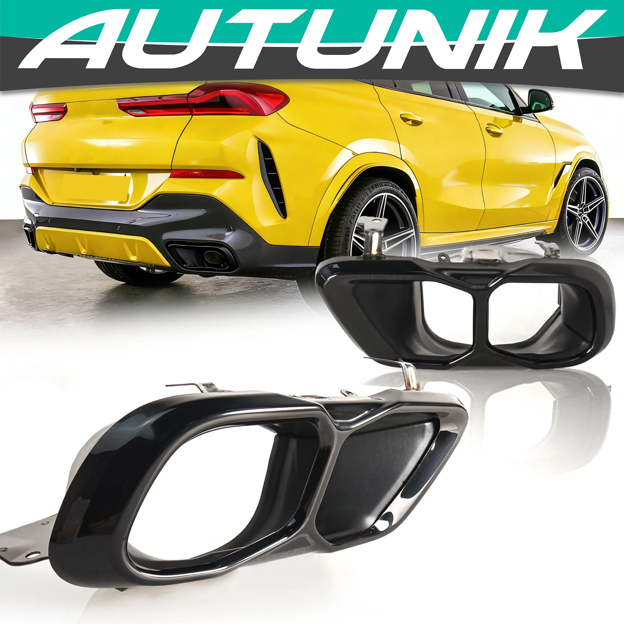Pair Exhaust Tips Gloss Black for BMW X5 G05 X6 G06 X7 G07 M Sport 2019-2026