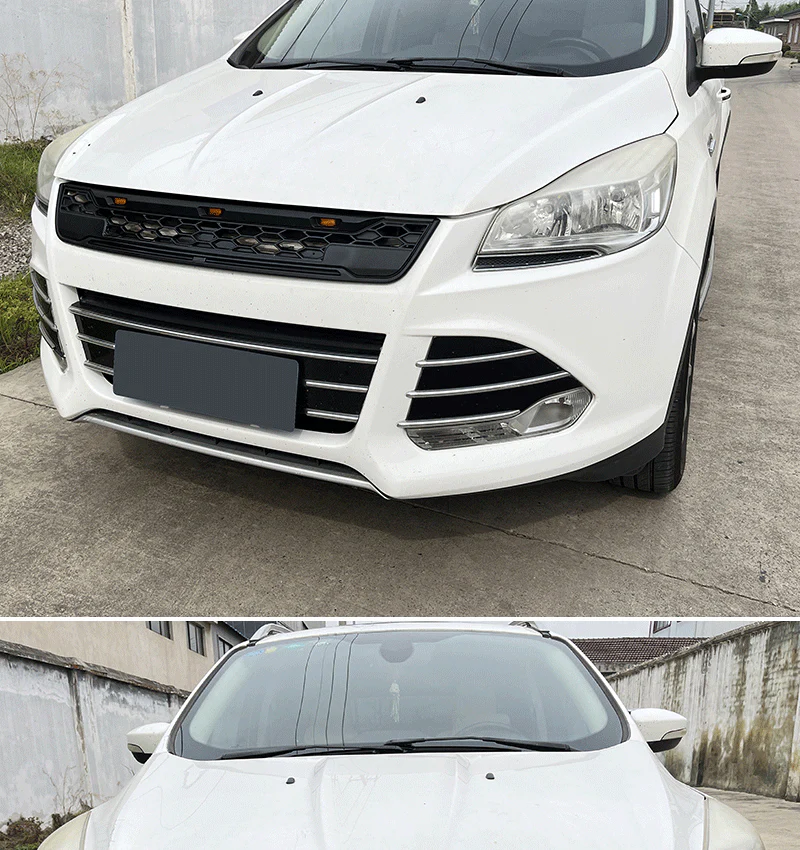 Black Front Bumper Upper Grille w/ Ligth Fits For 2013-2016 Ford Escape / Kuga - Image 2