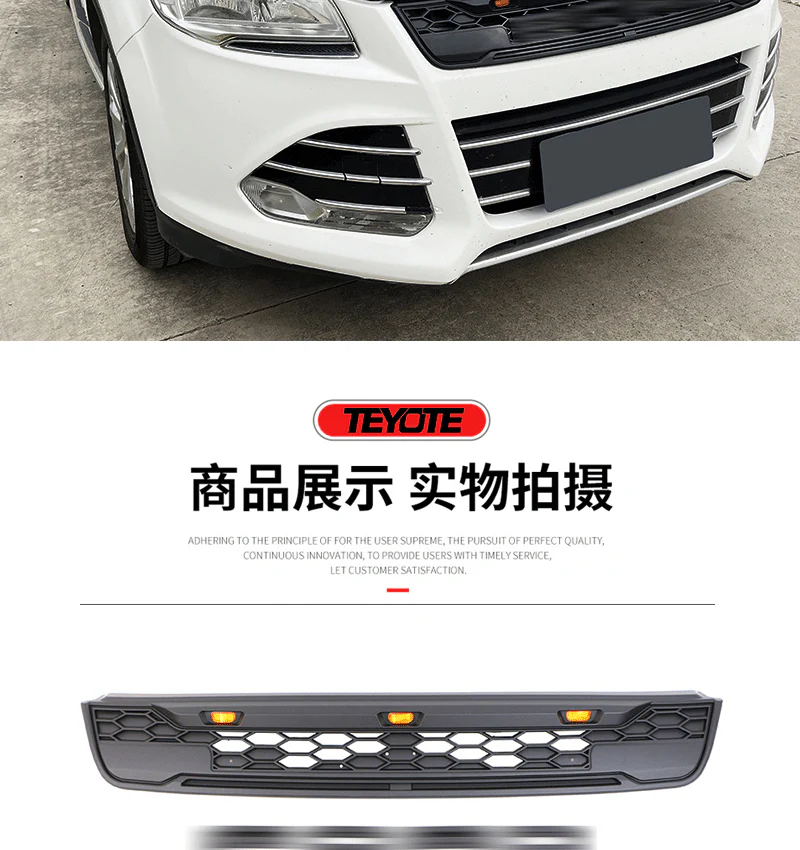 Black Front Bumper Upper Grille w/ Ligth Fits For 2013-2016 Ford Escape / Kuga - Image 4