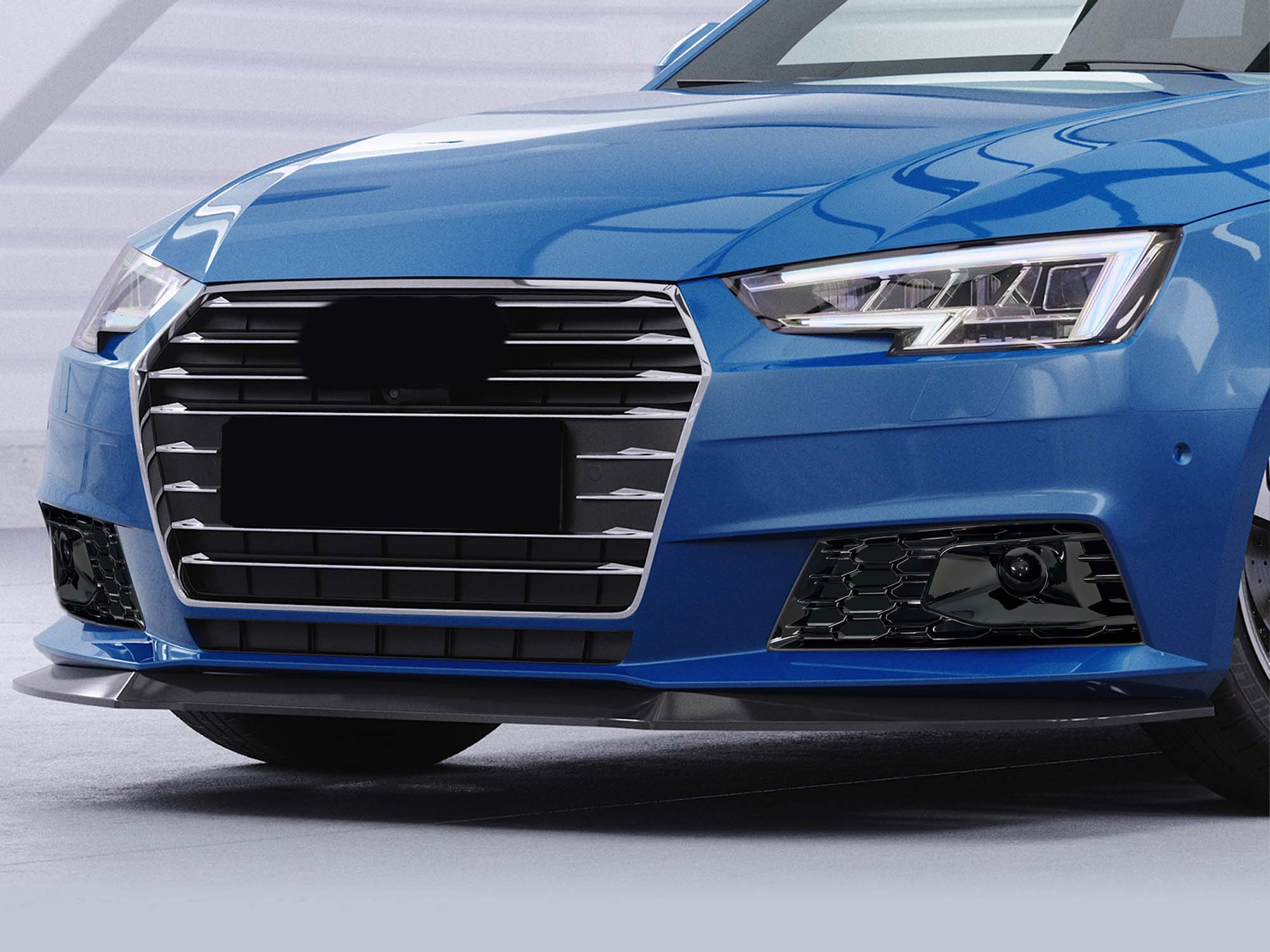 Gloss Black Front Fog Light Grille Cover w/ ACC Caps for Audi A4 B9 NON-Sline 2017-2019 - Image 4
