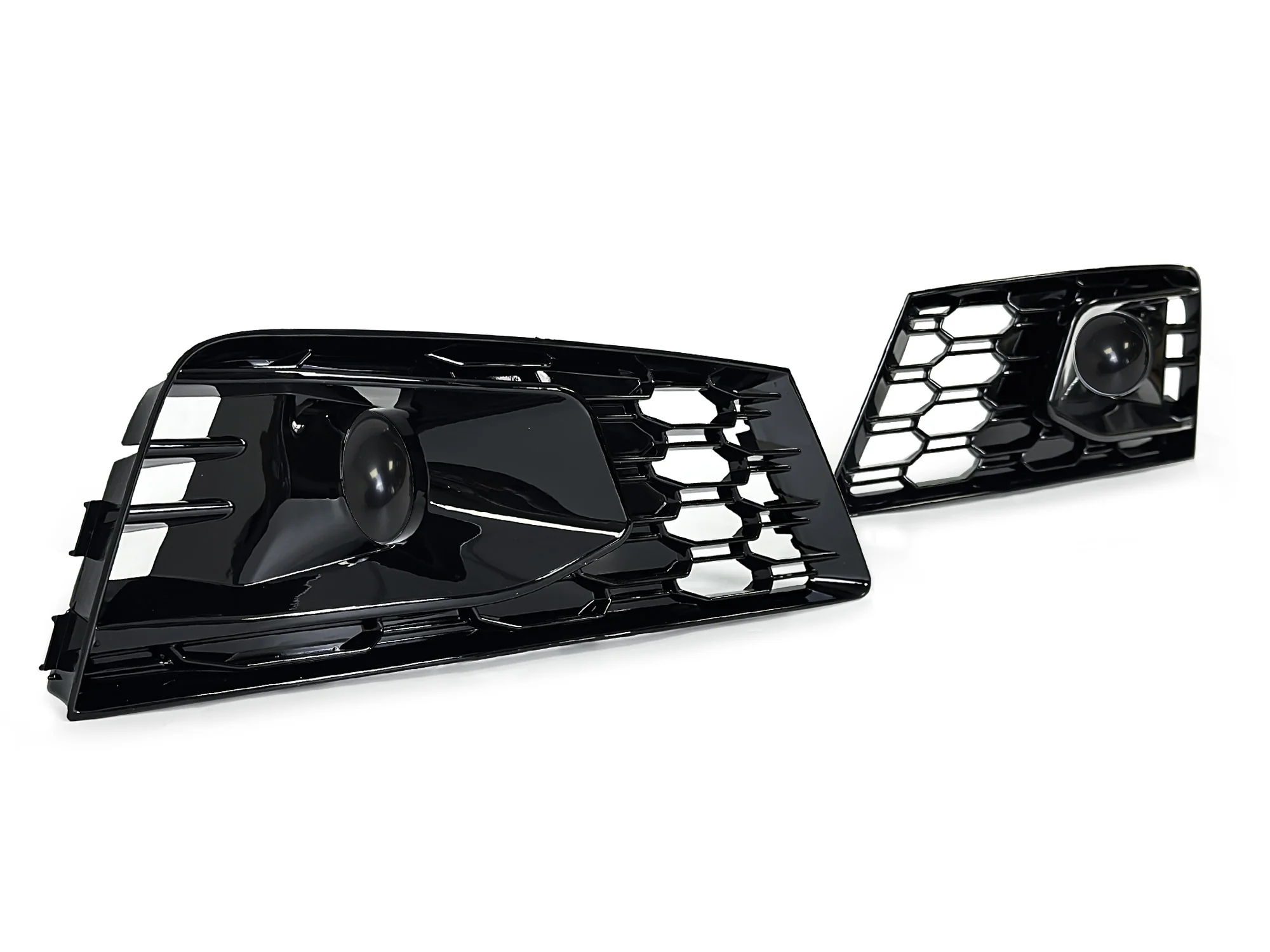 Gloss Black Front Fog Light Grille Cover w/ ACC Caps for Audi A4 B9 NON-Sline 2017-2019 - Image 6