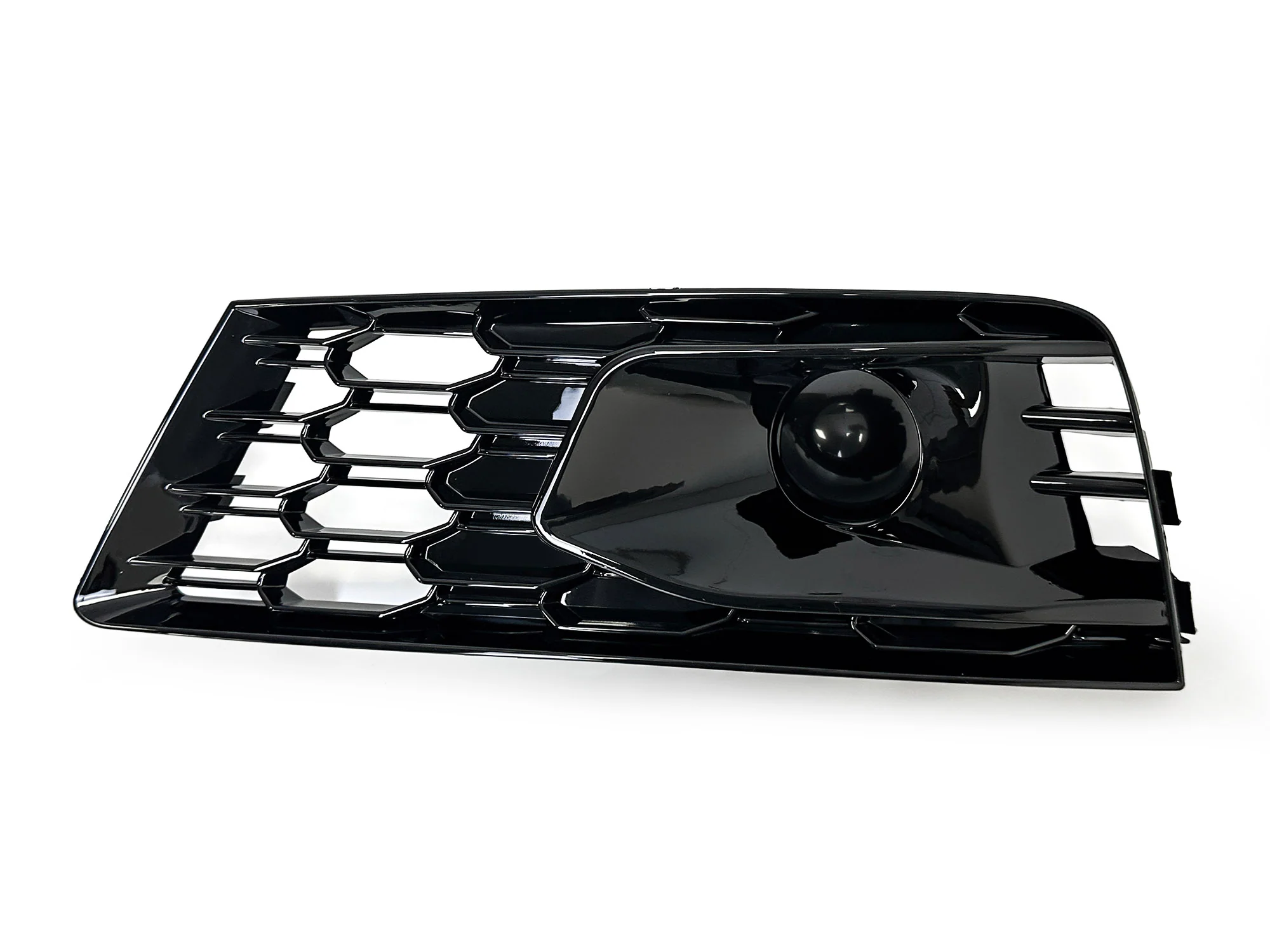 Gloss Black Front Fog Light Grille Cover w/ ACC Caps for Audi A4 B9 NON-Sline 2017-2019 - Image 8