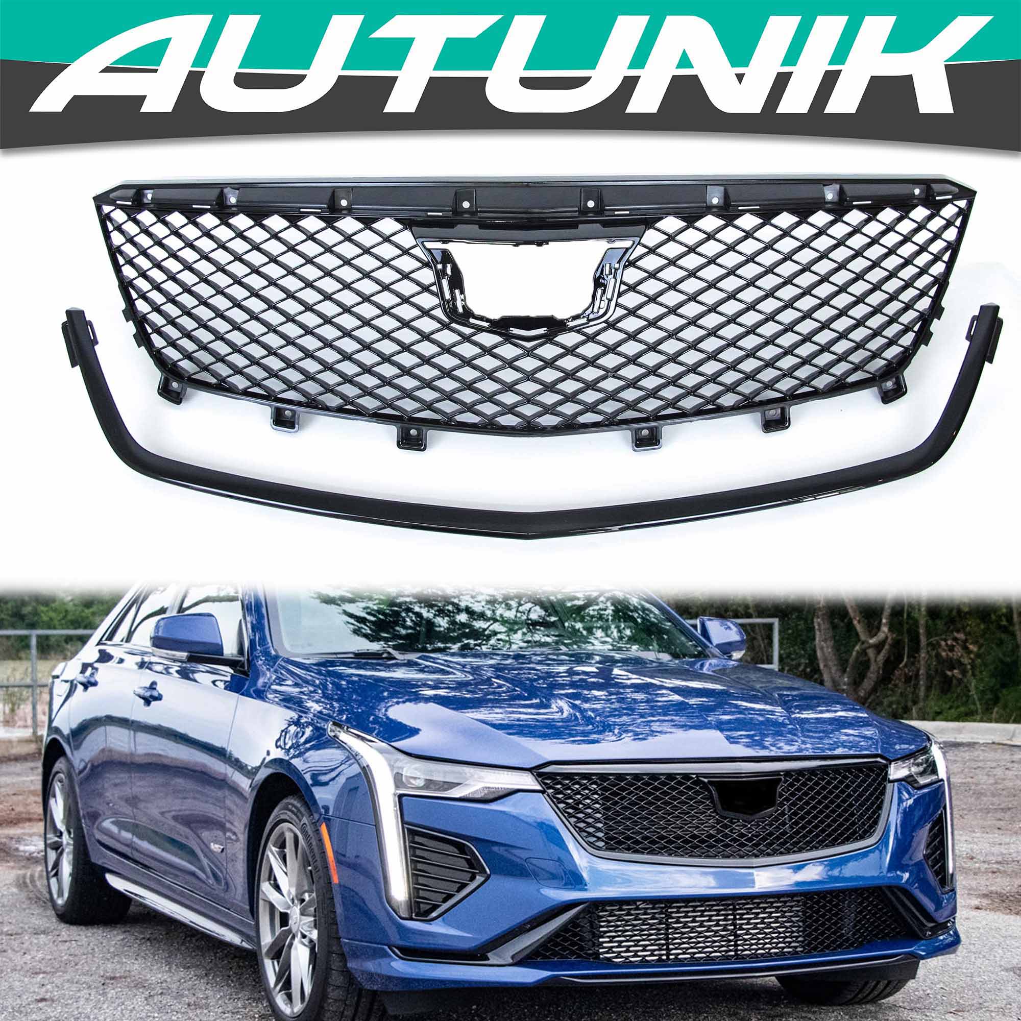 Blackwing Style Front Upper Grill For Cadillac CT4 2020-2024 No Cmaera Mount