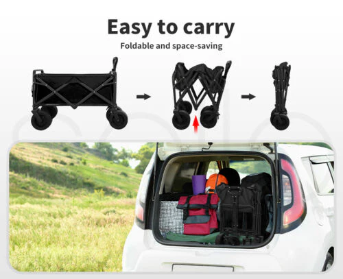 Black Garden Camping Trolley Outdoor Garden Wagon Cart Folding Widen Large - Image 3