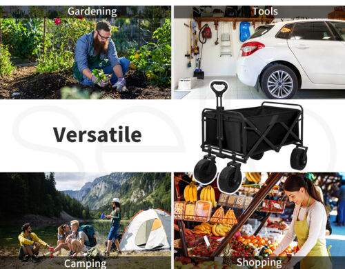 Black Garden Camping Trolley Outdoor Garden Wagon Cart Folding Widen Large - Image 4