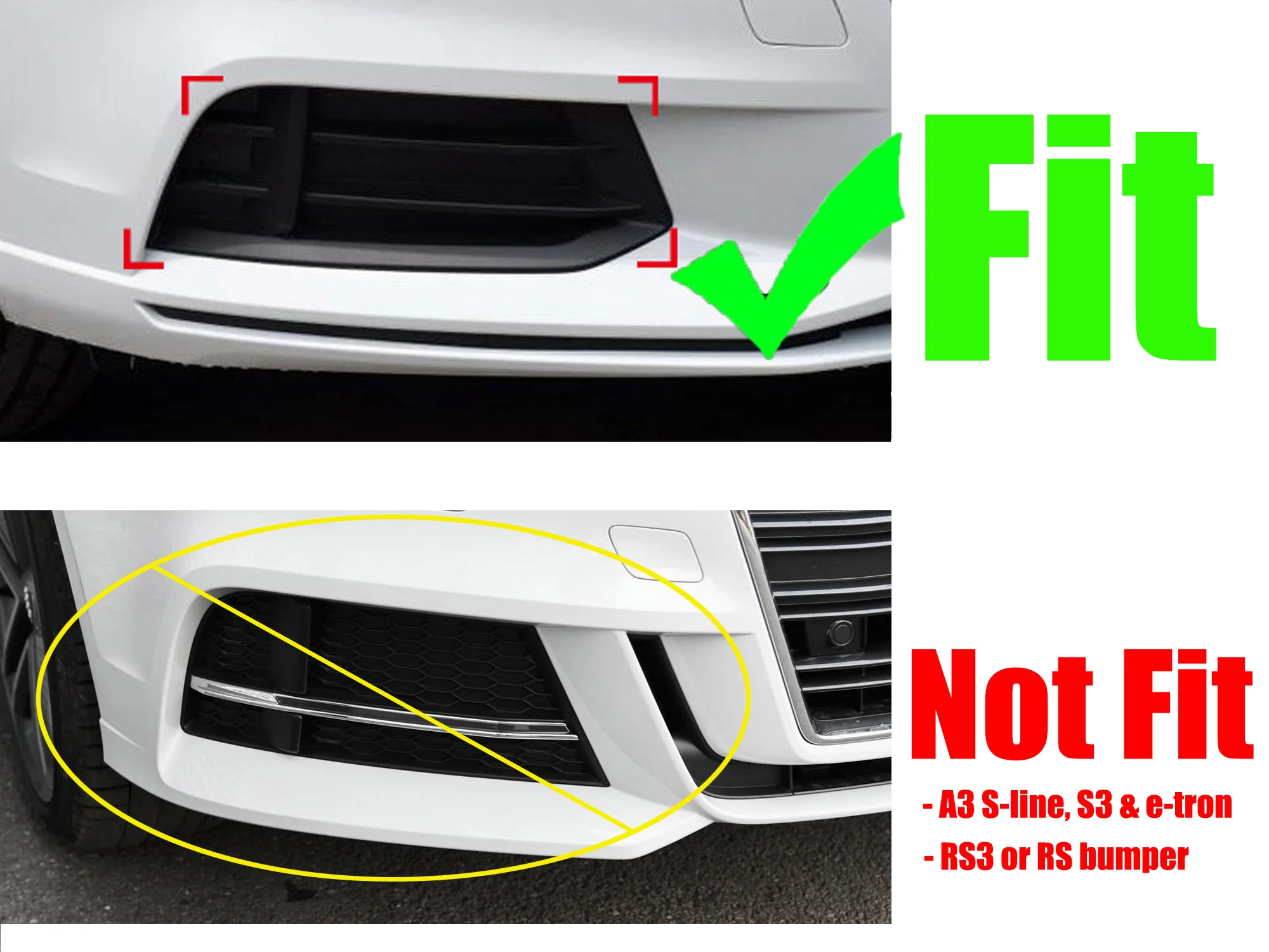 Gloss Black Fog Light Grilles Cover Pair For 2017–2020 Audi A3 8V Sedan (Non-S-Line) - Image 3