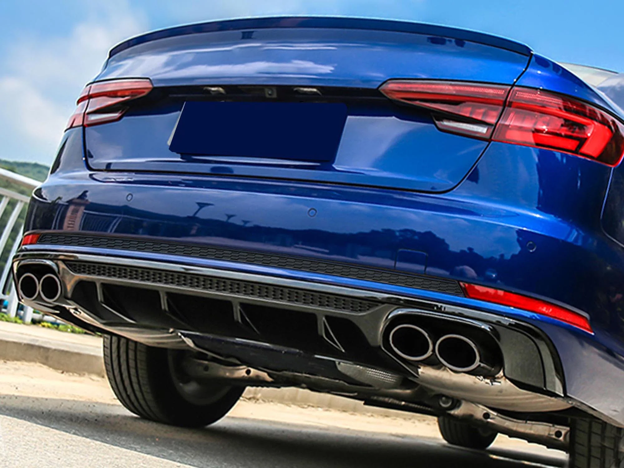 Black Rear Diffuser + Exhaust Tips For Audi B9 A4 S-line 2017-2019 - Image 3
