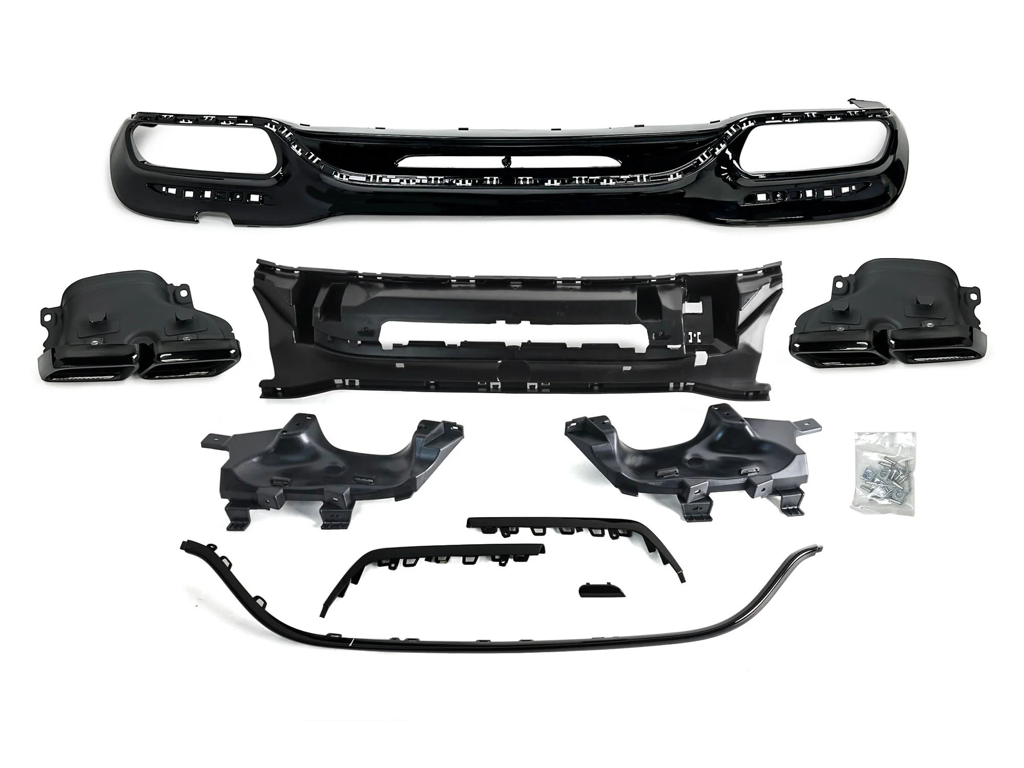 Black Rear Diffuser + Exhaust Tips for Mercedes S-Class W222 AMG-Line 2018-2020 - Image 3