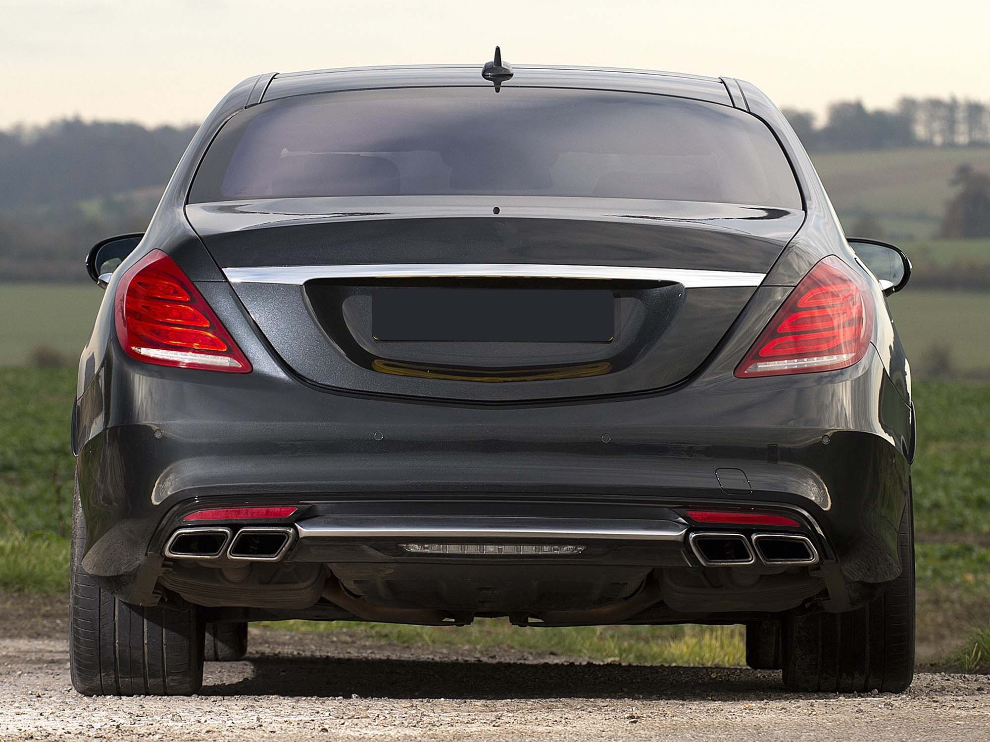 Black Rear Diffuser + Chrome Tips for Mercedes W222 E-Class AMG PRE-LCI 2014-2017 - Image 2