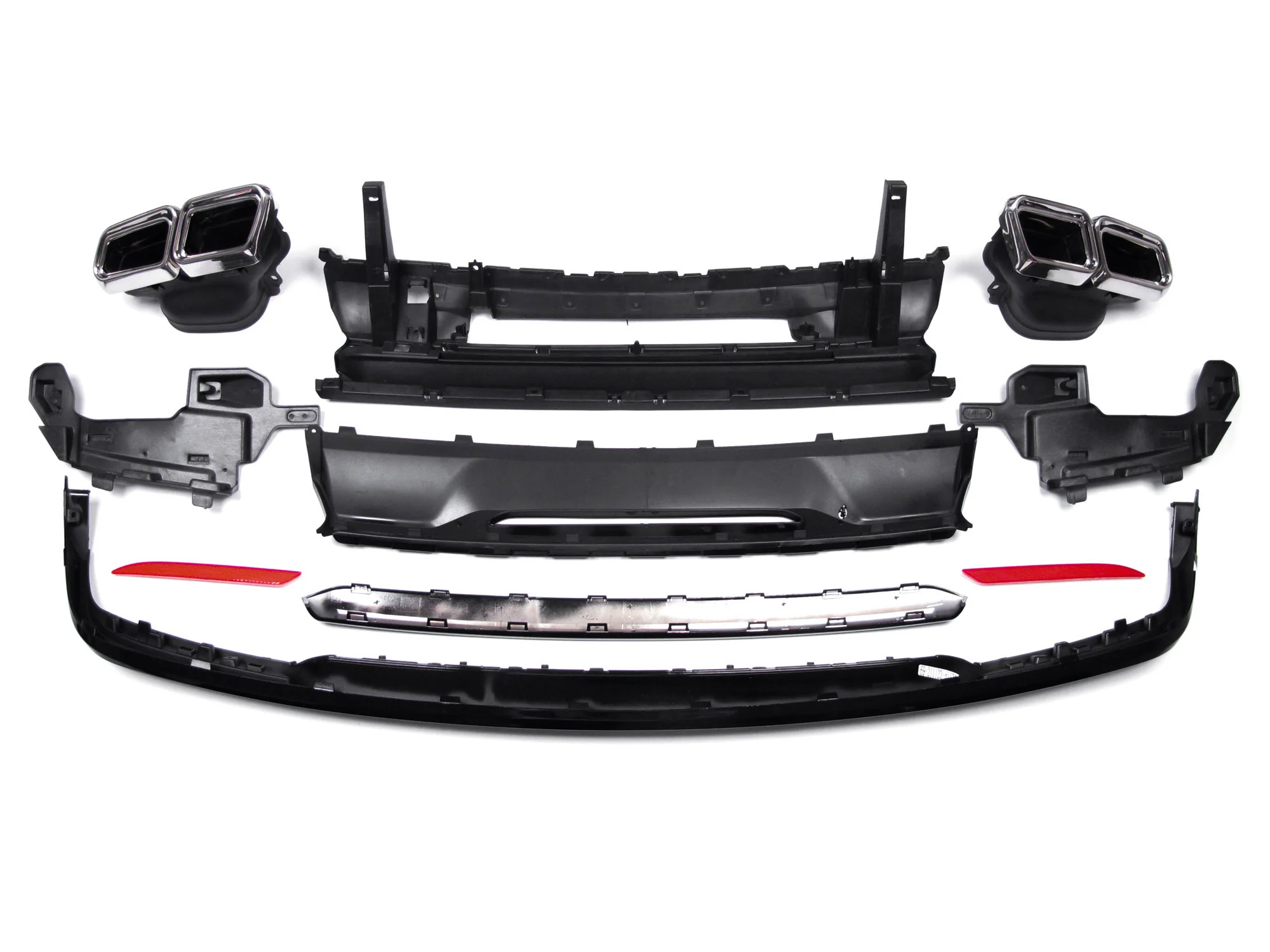 Black Rear Diffuser + Chrome Tips for Mercedes W222 E-Class AMG PRE-LCI 2014-2017 - Image 3