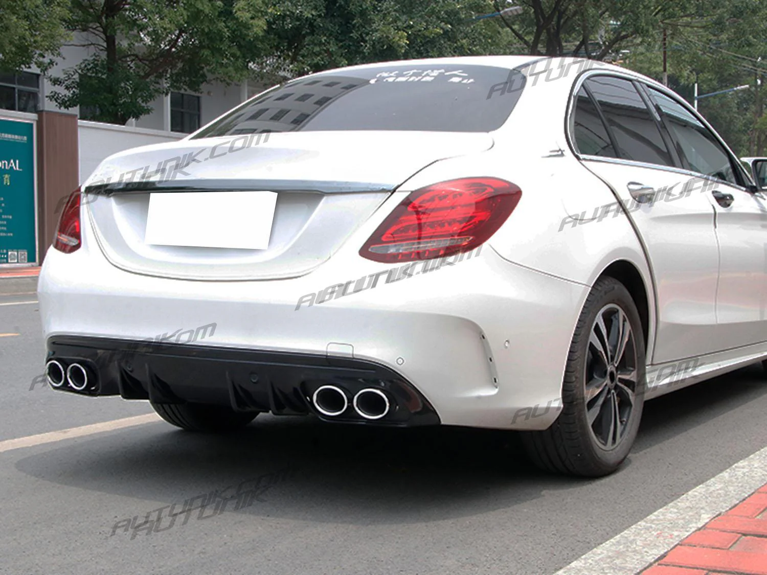 Rear Diffuser & Chrome Exhaust for Mercedes W205 Sedan C250 C300 C450 C43 AMG Pack 2015-2021 di28 - Image 4